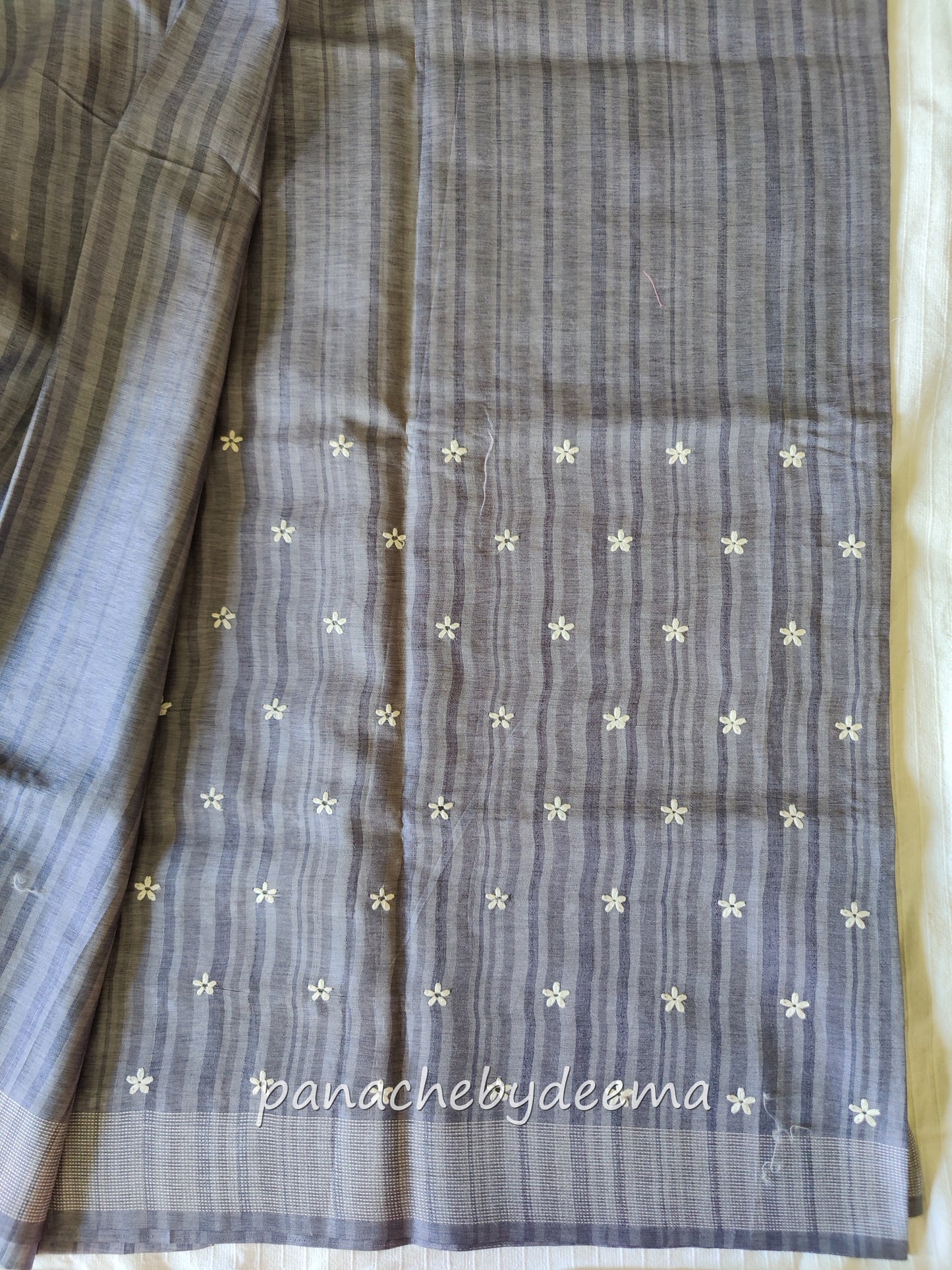 Beautiful semi dupion saree with thread embroidery | Slate blue | FL104