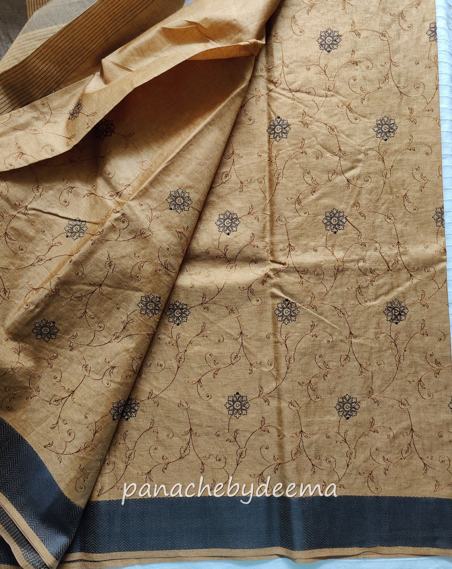 Beautiful semi tussar saree with beautiful thread embroidery | Mustard yellow | RF3