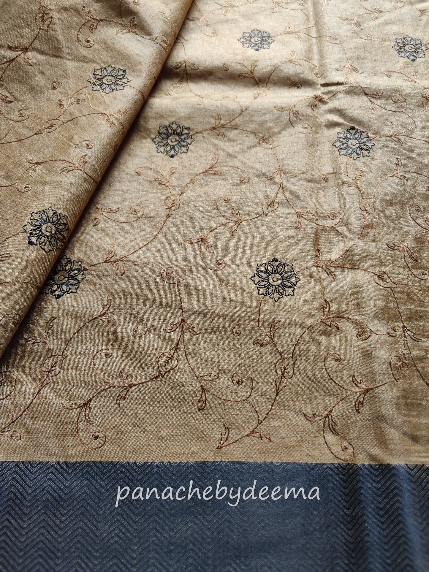 Beautiful semi tussar saree with beautiful thread embroidery | Mustard yellow | RF3