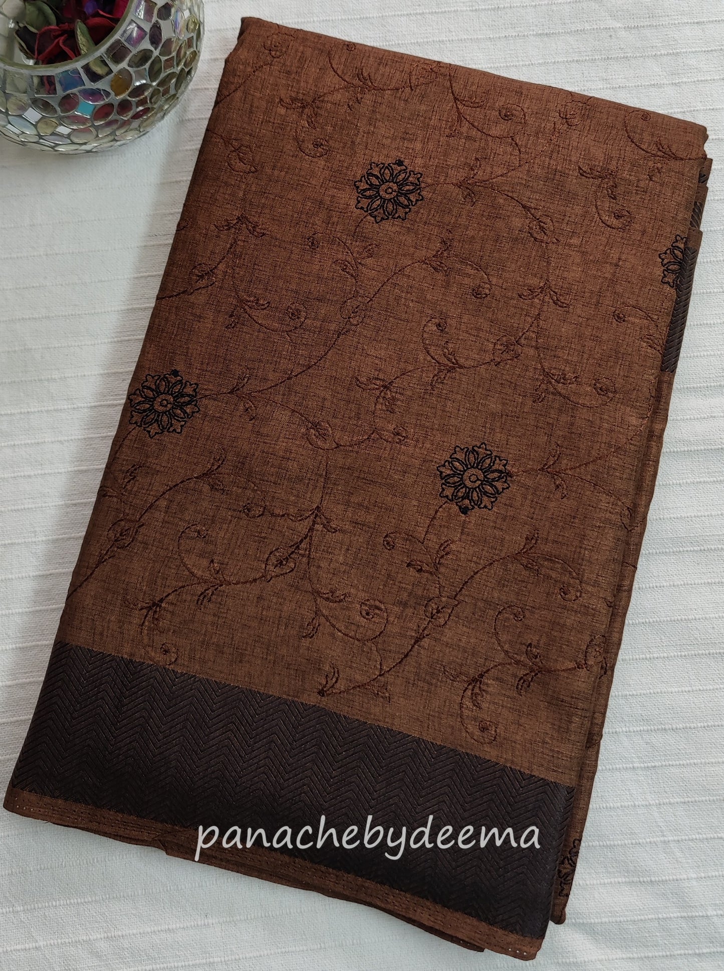Beautiful semi tussar saree with beautiful thread embroidery | Brown | RF6