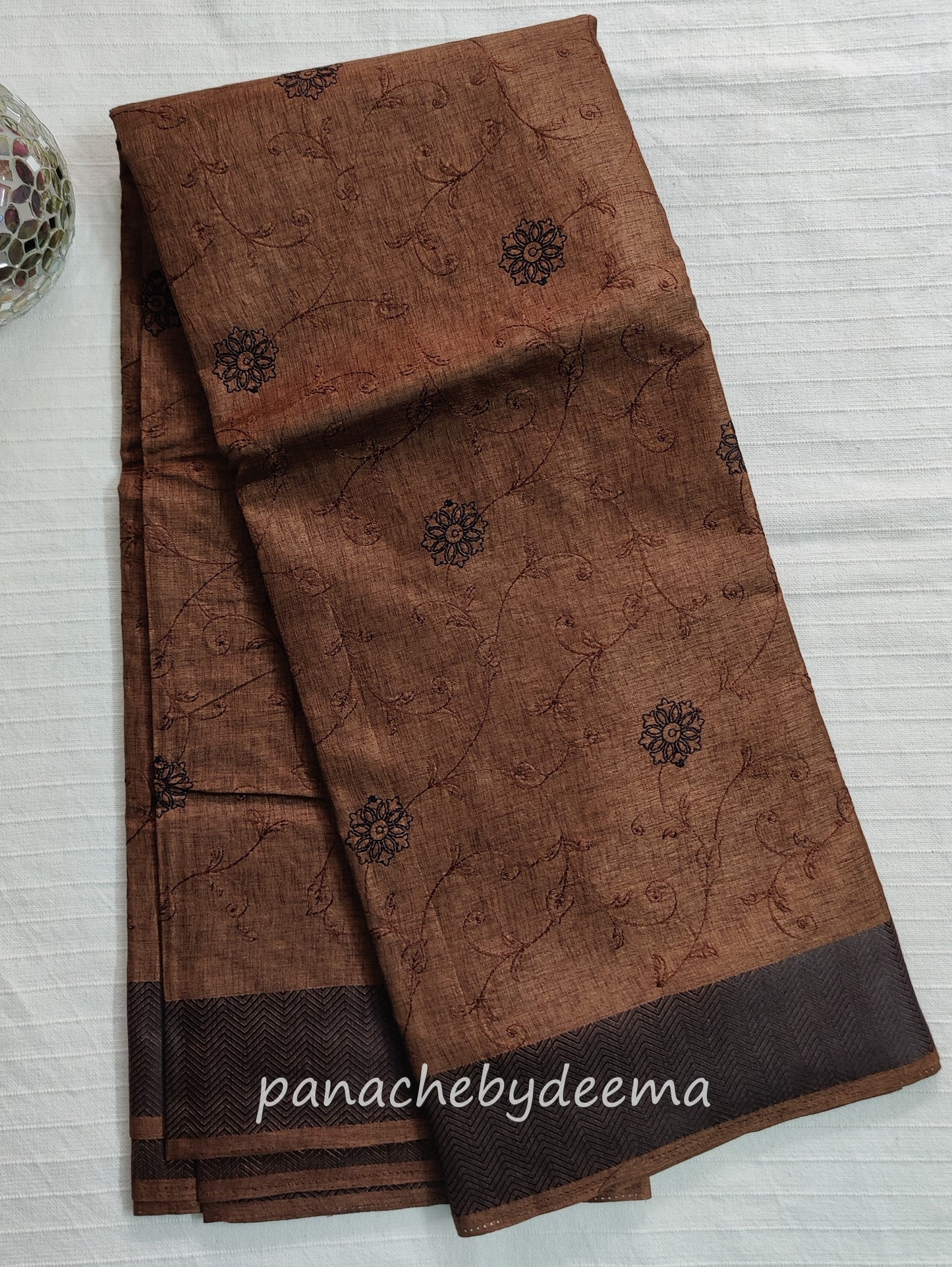 Beautiful semi tussar saree with beautiful thread embroidery | Brown | RF6