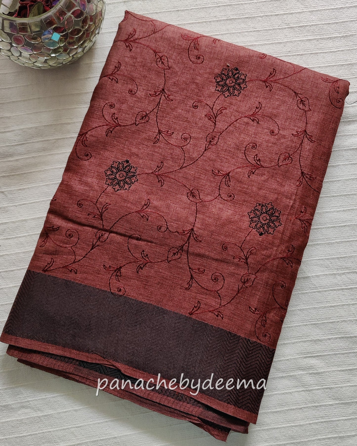 Beautiful semi tussar saree with beautiful thread embroidery | Maroon | RF5
