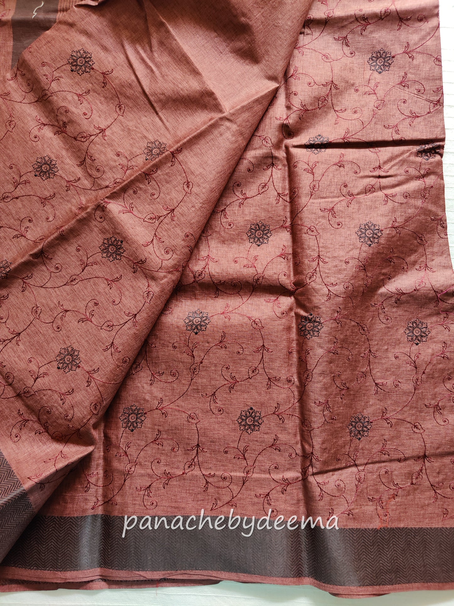 Beautiful semi tussar saree with beautiful thread embroidery | Maroon | RF5