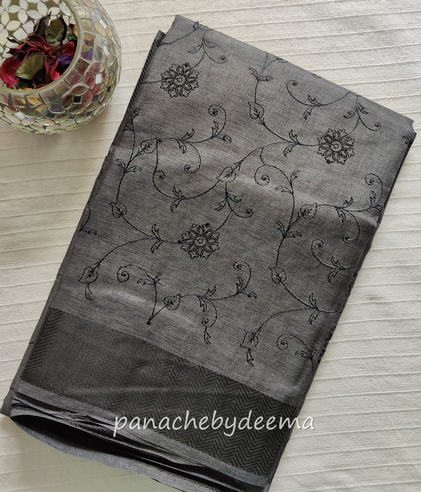 Beautiful semi tussar saree with beautiful thread embroidery | Slate Grey | RF2