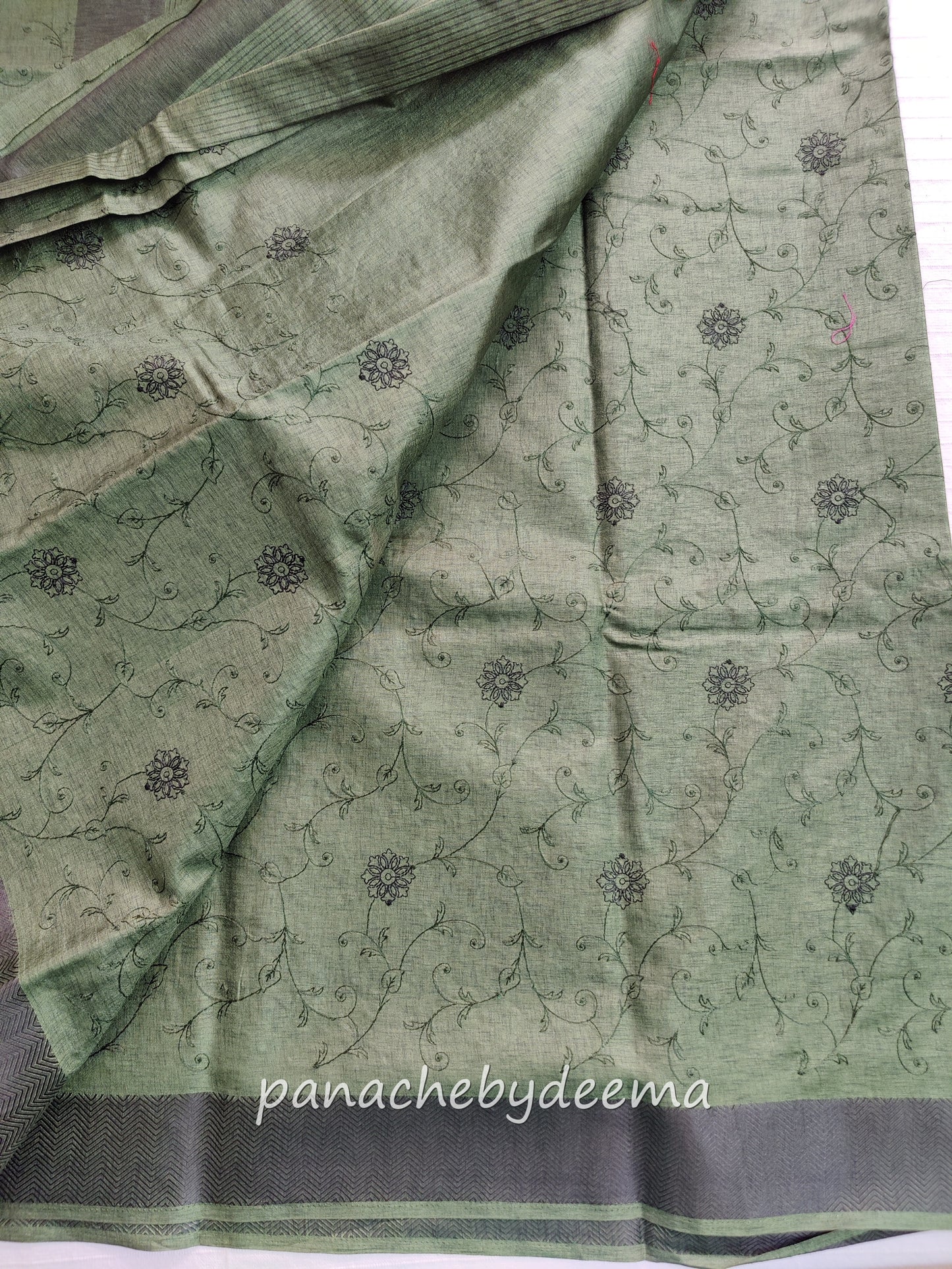 Beautiful semi tussar saree with beautiful thread embroidery | Green | RF1