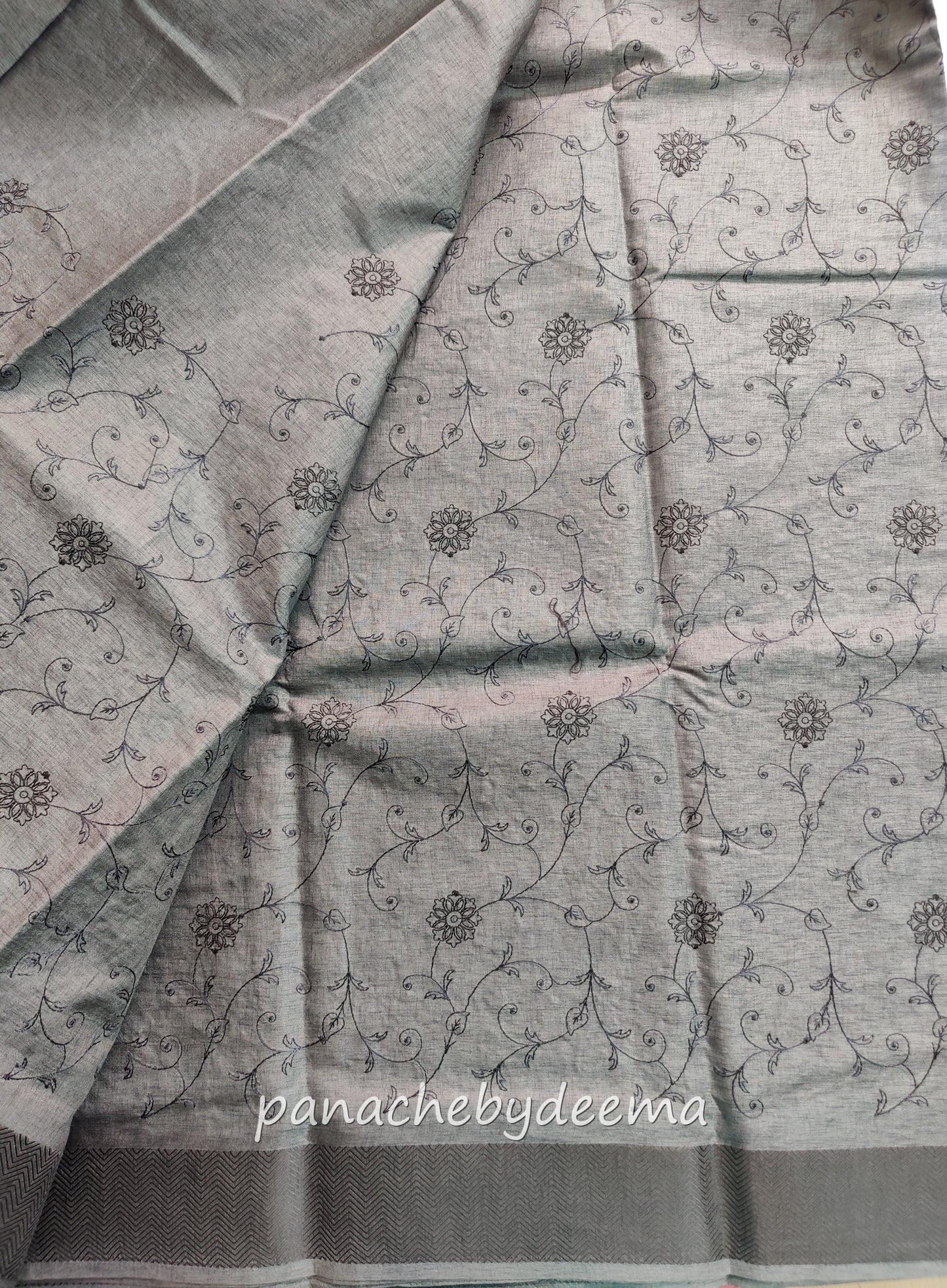 Beautiful semi tussar saree with beautiful thread embroidery | Slate Grey | RF2