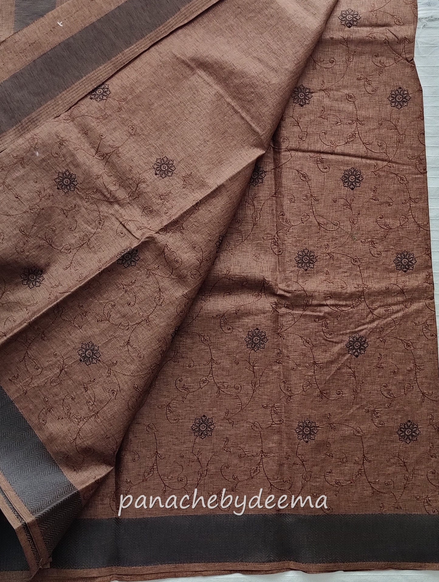 Beautiful semi tussar saree with beautiful thread embroidery | Brown | RF6