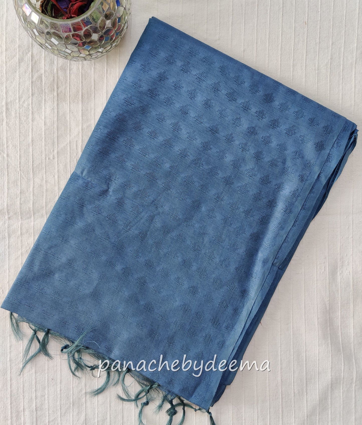 Semi tussar saree with weaving pattern and sequinned pallu | Teal blue | S103
