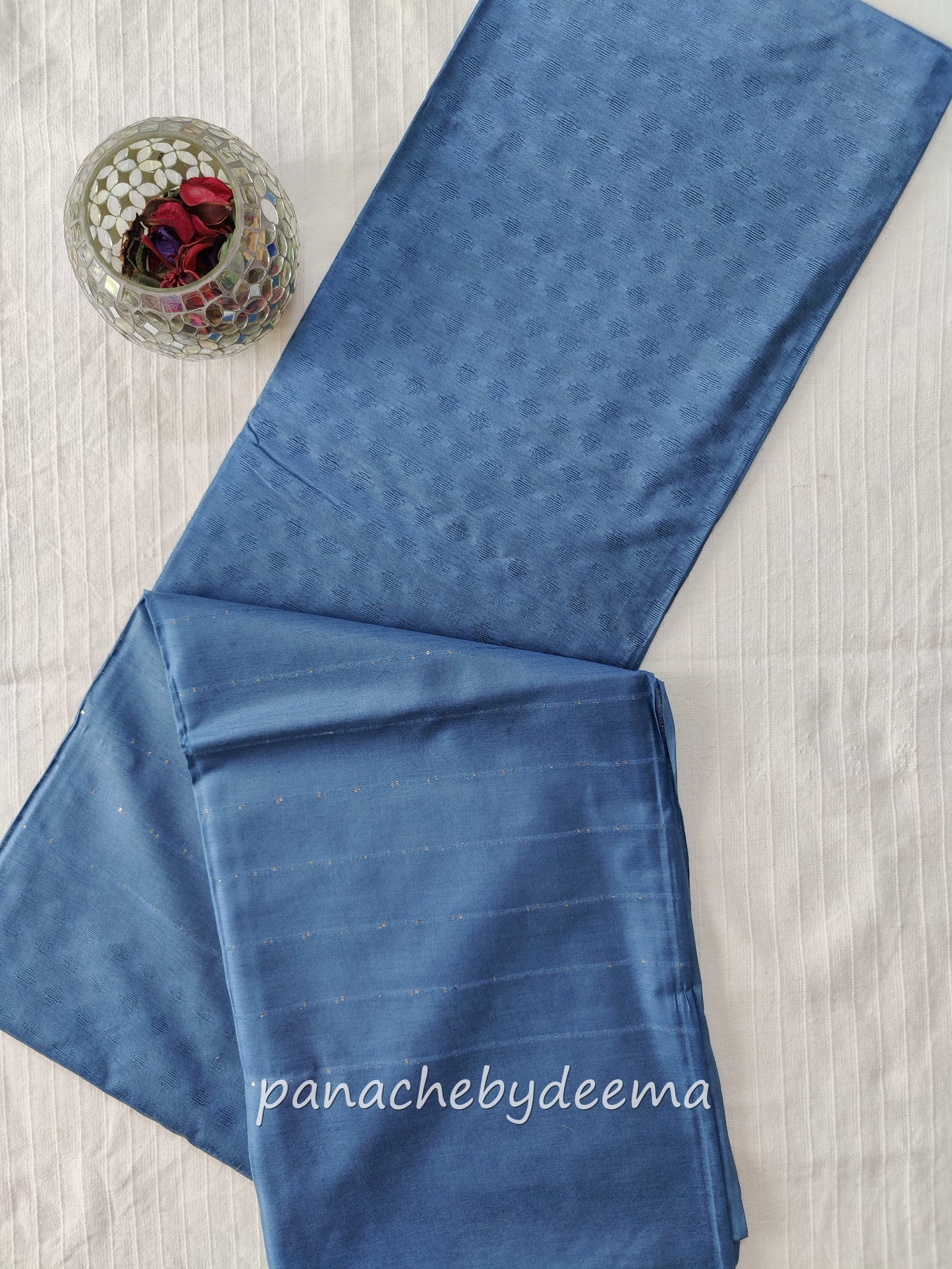 Semi tussar saree with weaving pattern and sequinned pallu | Teal blue | S103