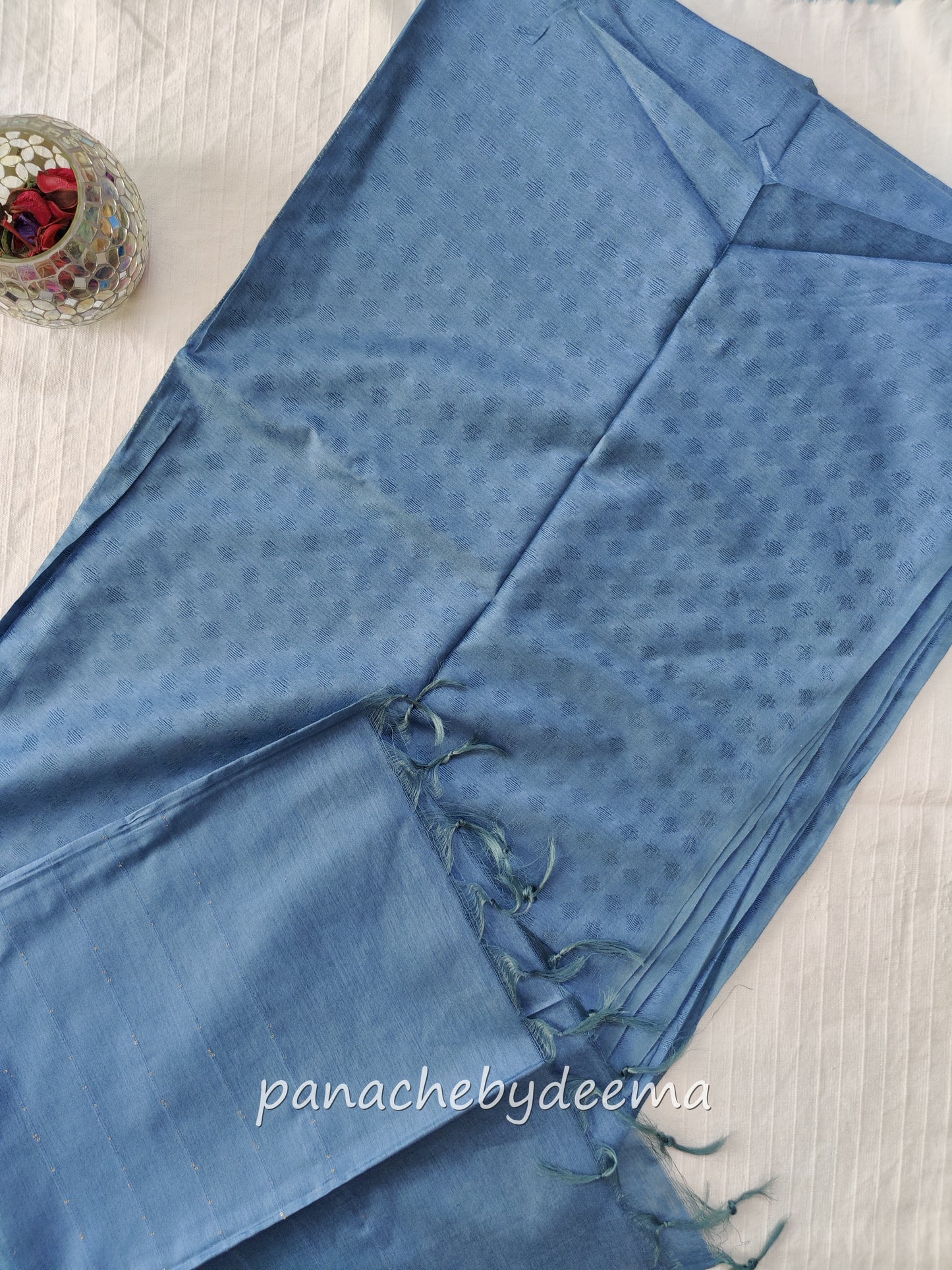 Semi tussar saree with weaving pattern and sequinned pallu | Teal blue | S103