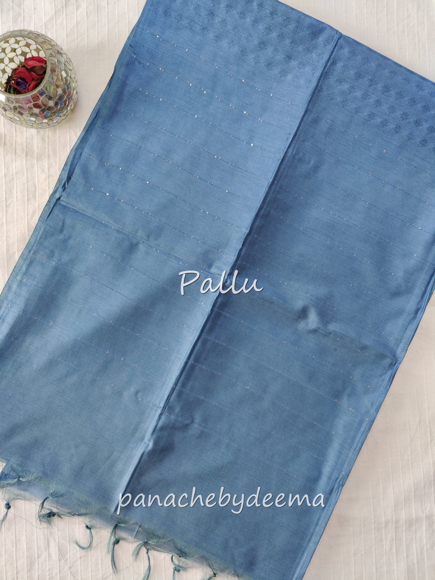 Semi tussar saree with weaving pattern and sequinned pallu | Teal blue | S103