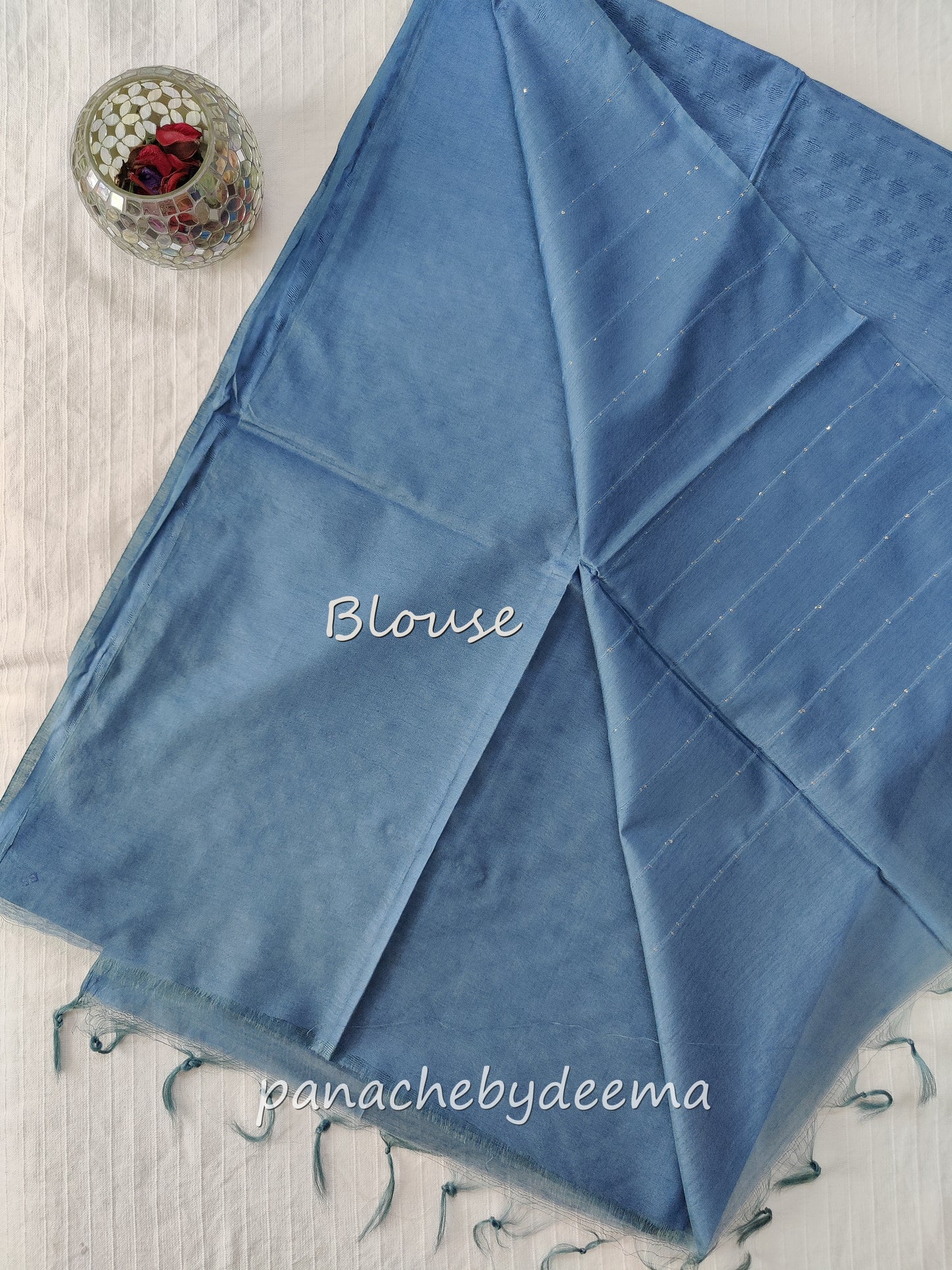 Semi tussar saree with weaving pattern and sequinned pallu | Teal blue | S103