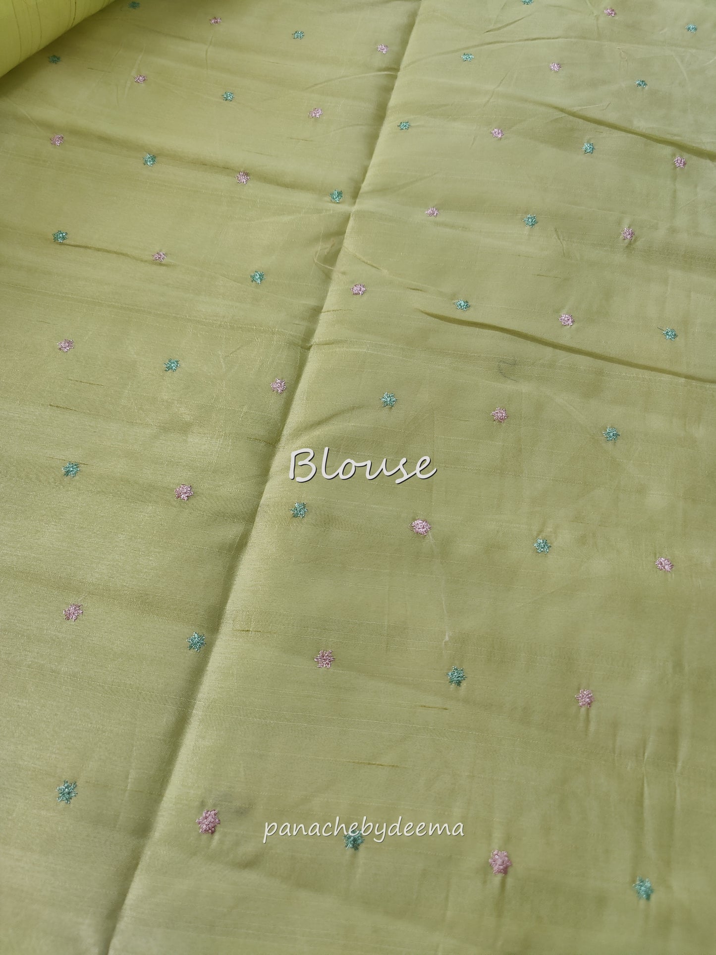 Pastel series - Look festive ready in this premium semi raw silk designer saree with beautiful embroidery | Light green | P2