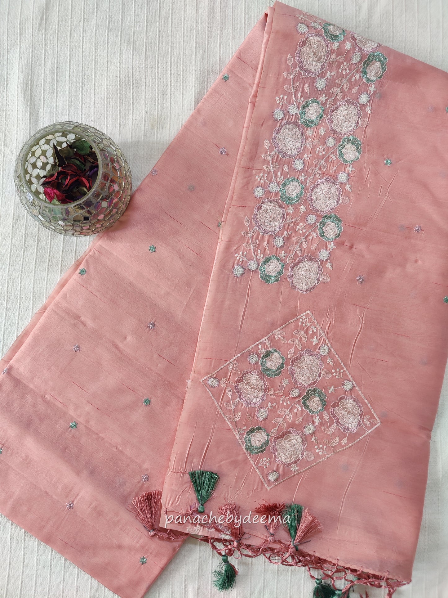 Pastel series - Look festive ready in this premium semi raw silk designer saree with beautiful embroidery | Pastel pink | P4