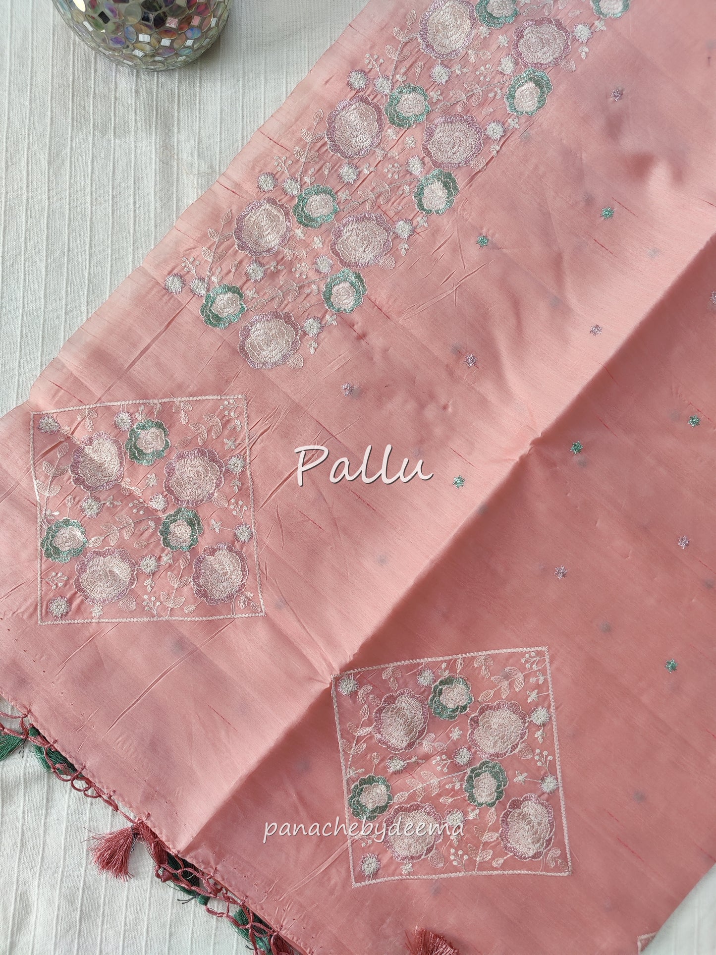 Pastel series - Look festive ready in this premium semi raw silk designer saree with beautiful embroidery | Pastel pink | P4