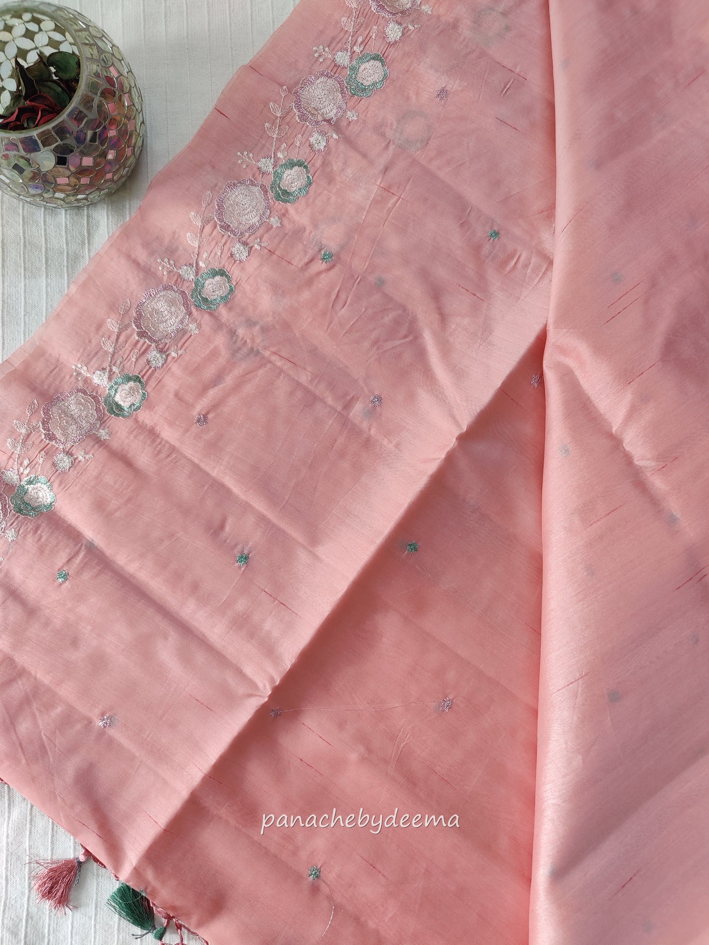 Pastel series - Look festive ready in this premium semi raw silk designer saree with beautiful embroidery | Pastel pink | P4