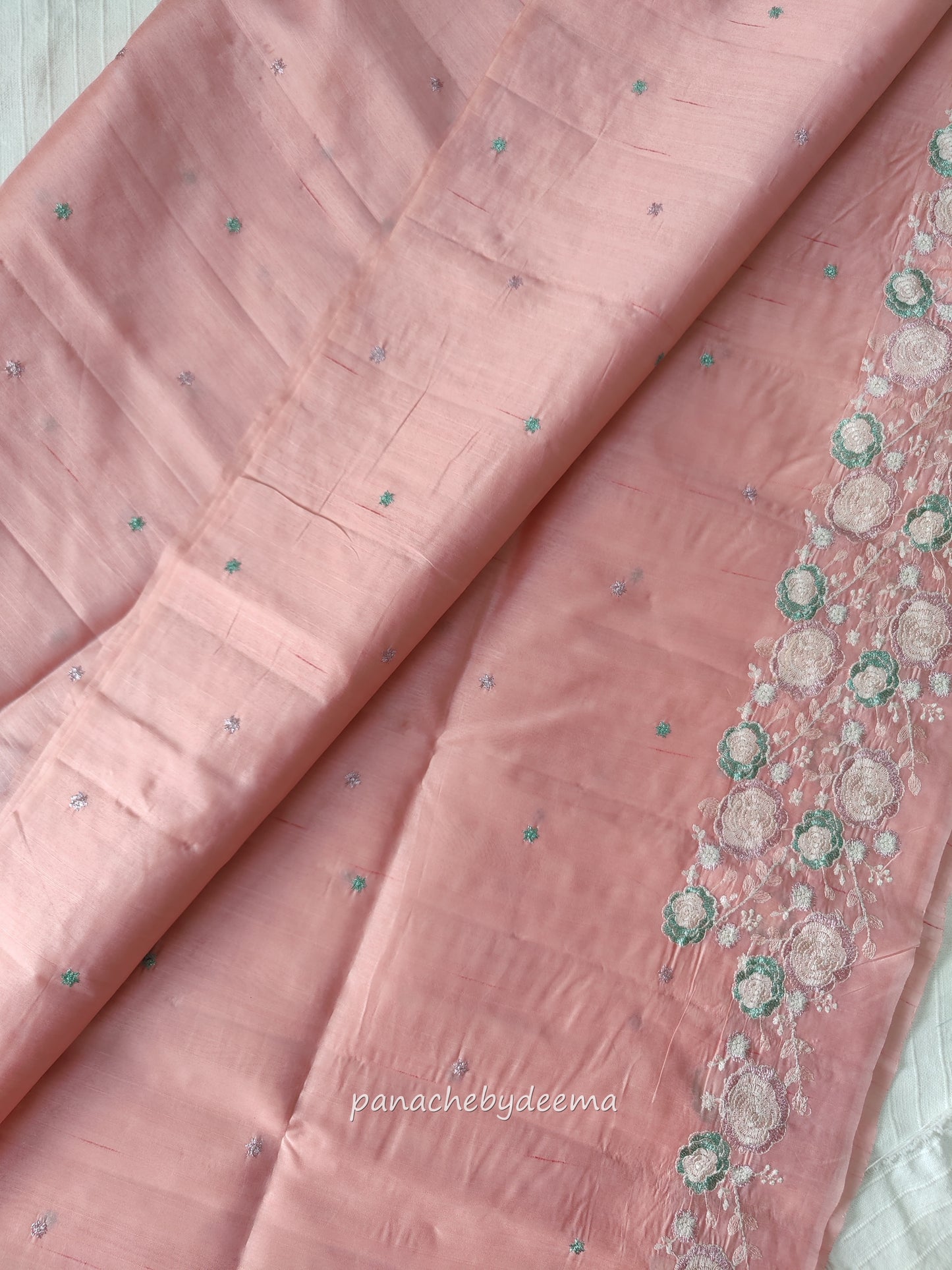 Pastel series - Look festive ready in this premium semi raw silk designer saree with beautiful embroidery | Pastel pink | P4