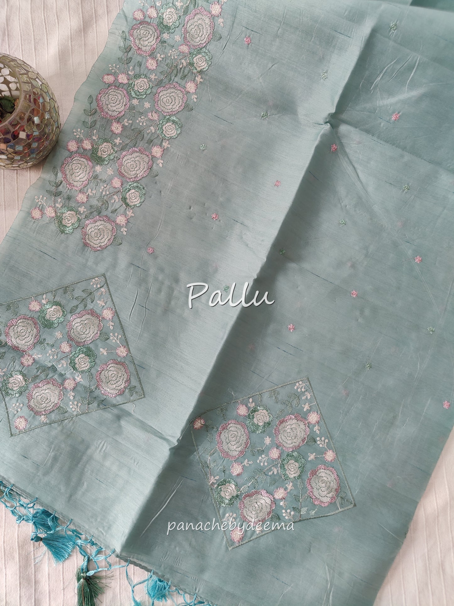 Pastel series - Look festive ready in this premium semi raw silk designer saree with beautiful embroidery | Pastel blue | P3