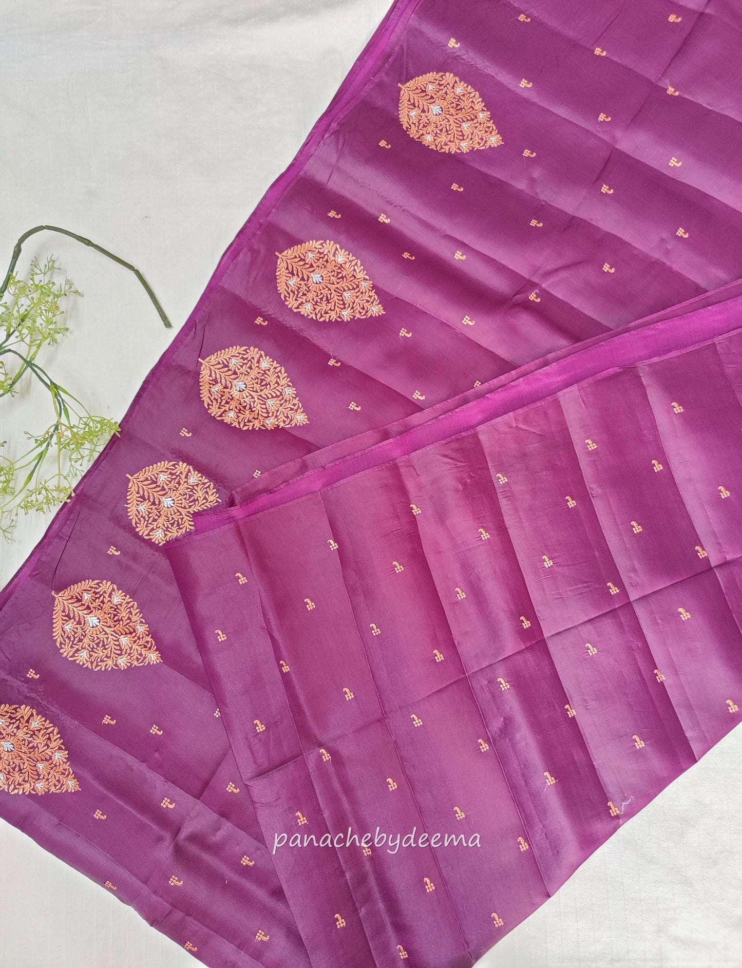 Beautiful soft semi silk saree with copper zari embroidery | Dark purple | MS108