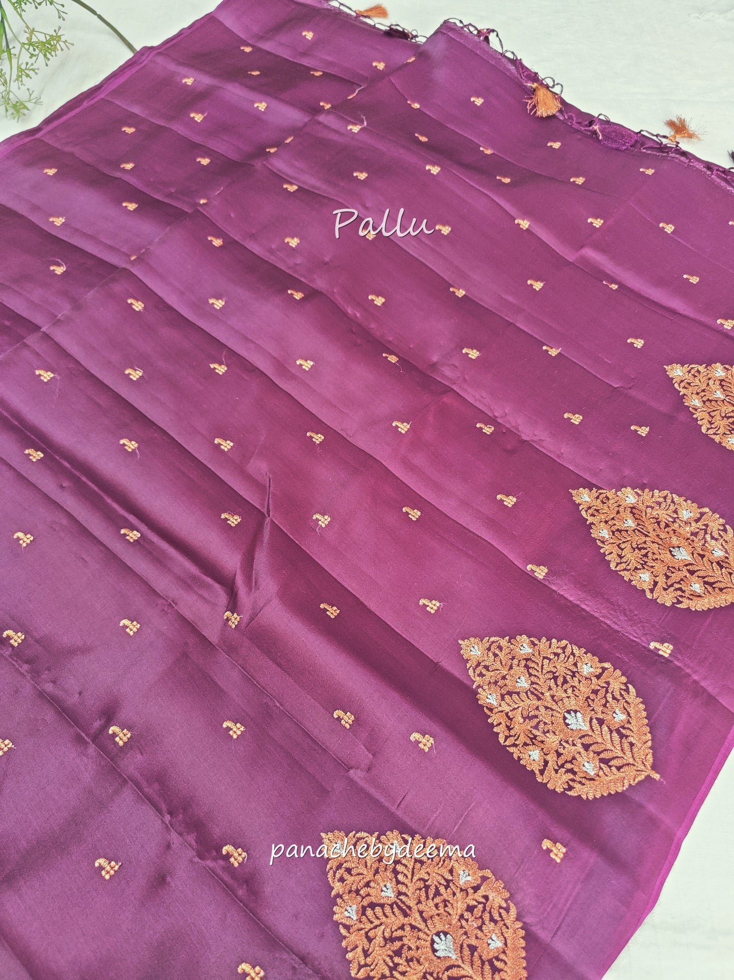 Beautiful soft semi silk saree with copper zari embroidery | Dark purple | MS108