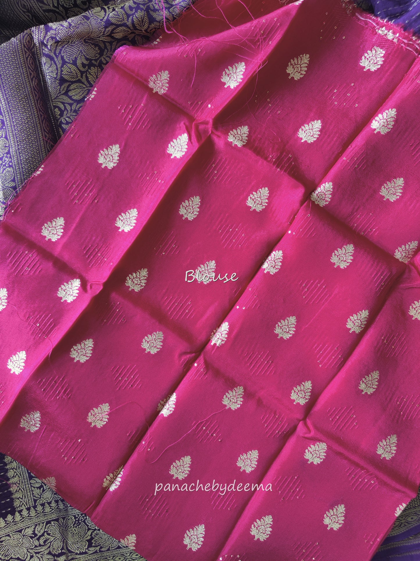 Semi banarasi munga silk designer sareee with kantha pattern zari weaving | Violet with pink | BS1