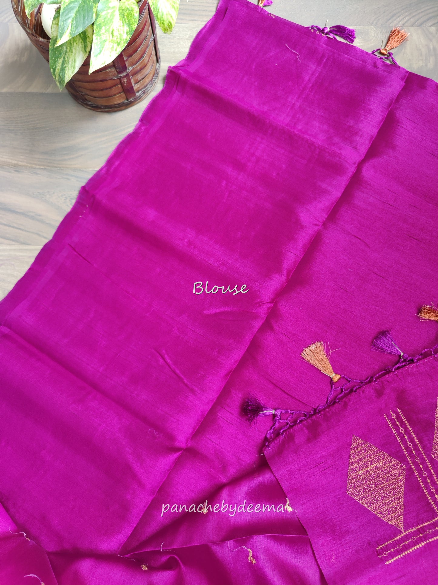 Look festive ready in this premium semi raw silk designer saree with beautiful copper zari embroidery | Magenta | P16