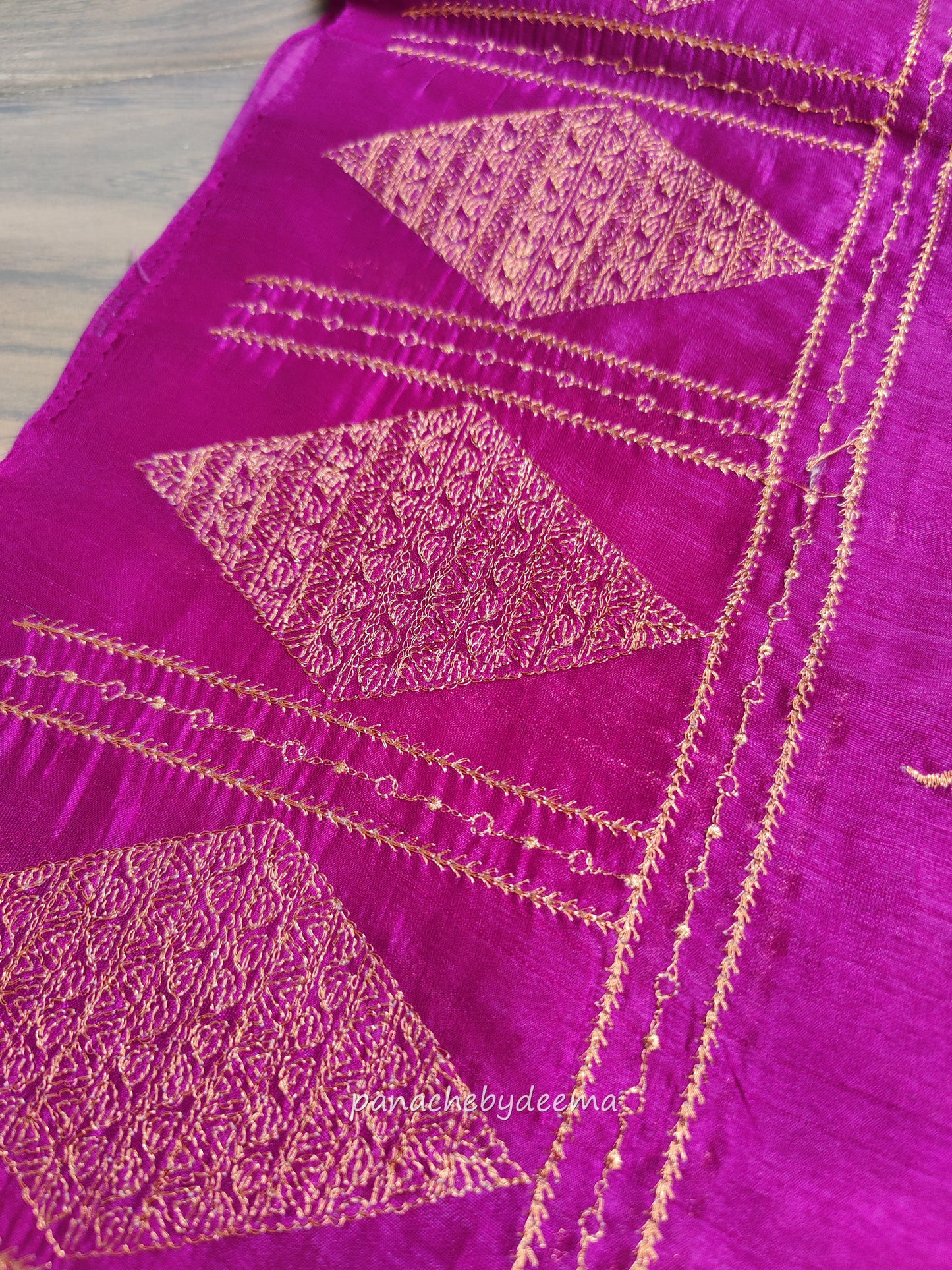 Look festive ready in this premium semi raw silk designer saree with beautiful copper zari embroidery | Magenta | P16