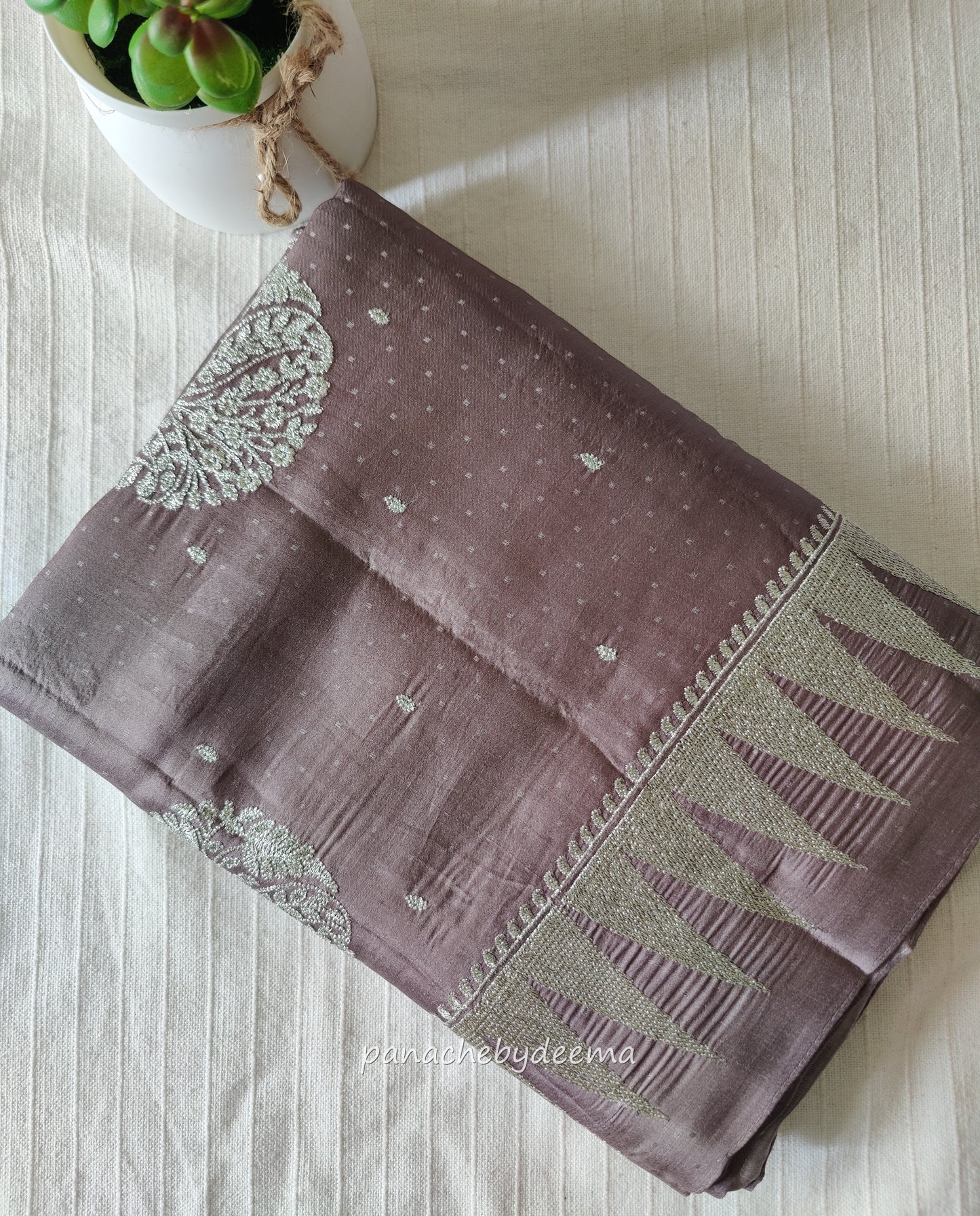 Semi soft silk saree with silver zari embroidery | Mauve grey | MS112