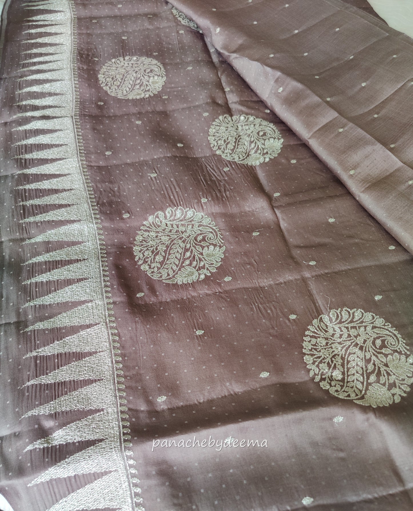 Semi soft silk saree with silver zari embroidery | Mauve grey | MS112
