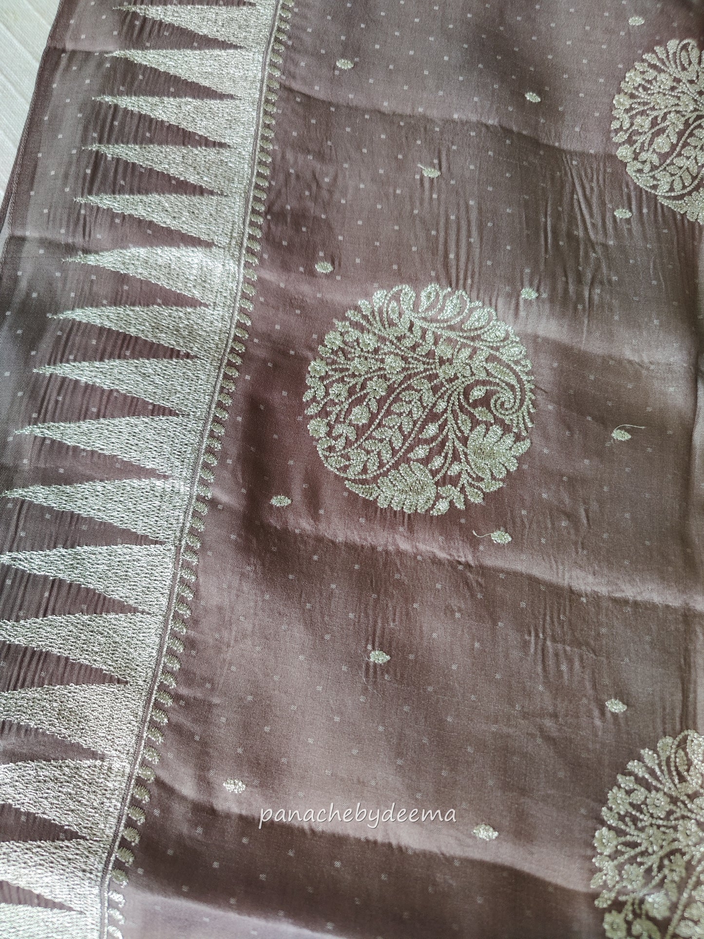 Semi soft silk saree with silver zari embroidery | Mauve grey | MS112