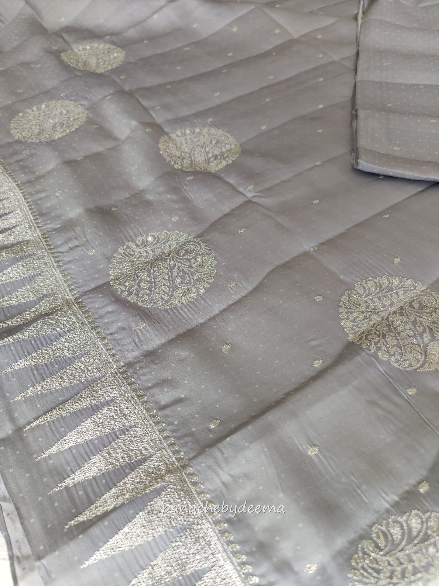 Semi soft silk saree with silver zari embroidery | Light Silver blue | MS110