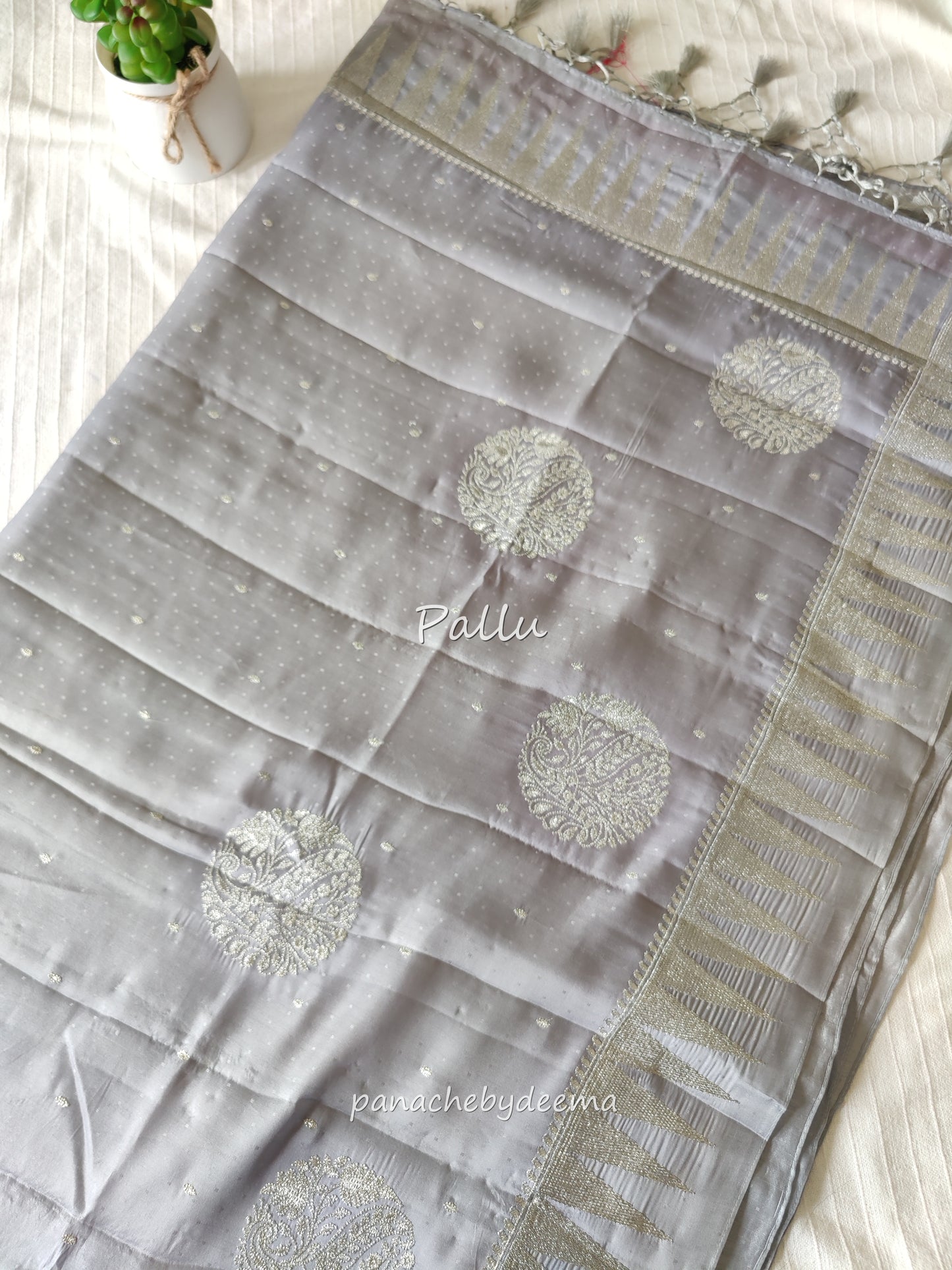 Semi soft silk saree with silver zari embroidery | Light Silver blue | MS110