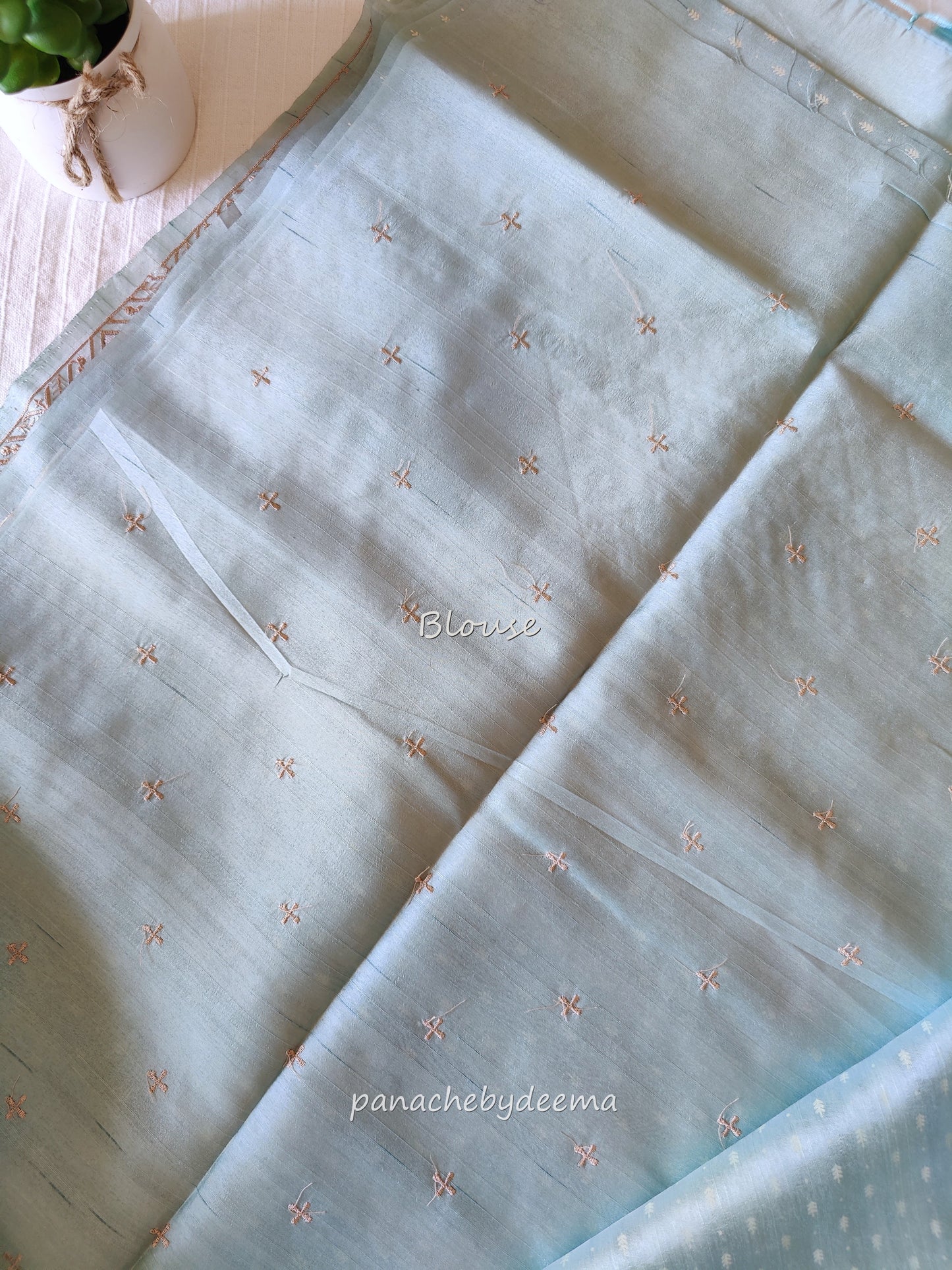 Beautiful semi tussar saree cut work border | Pale blue | CT108