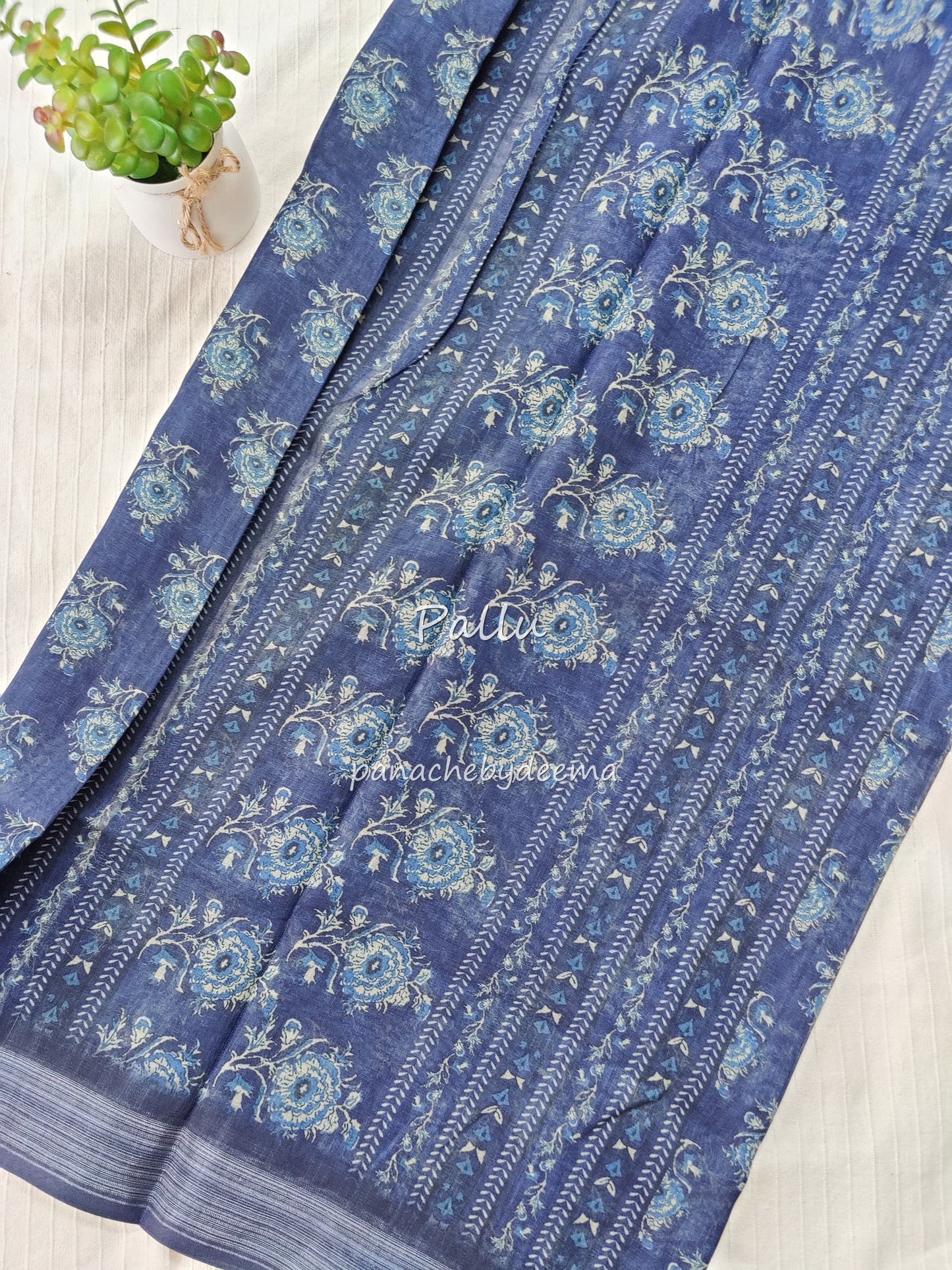 Semi Linen Indigo saree | IN3
