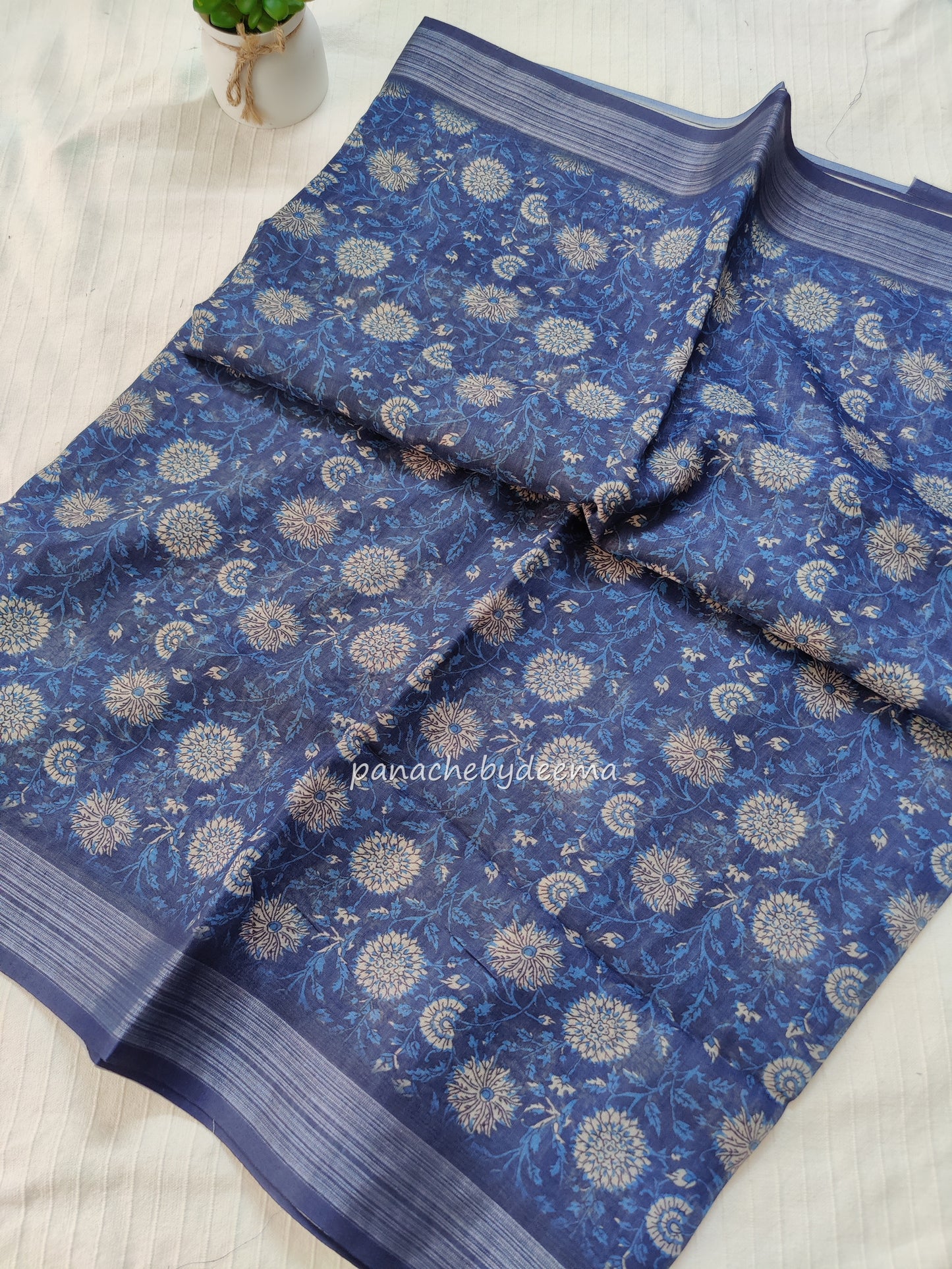 Semi Linen Indigo saree | IN4