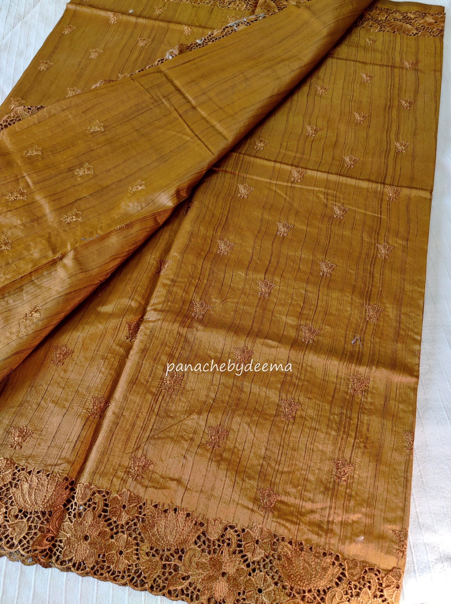 Beautiful semi tussar saree cut work border and embroidery| Mustard yellow | STC1
