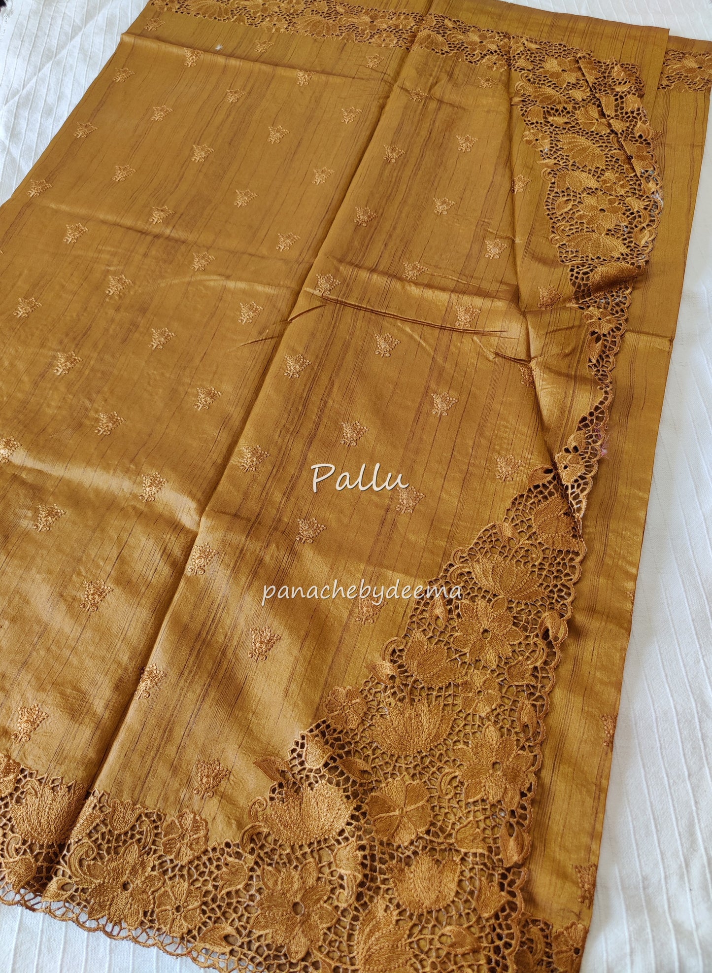 Beautiful semi tussar saree cut work border and embroidery| Mustard yellow | STC1