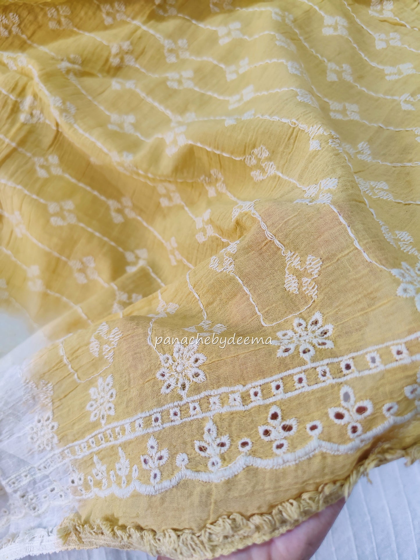 Cotton unstitched salwar set with lace borders and embroidery on yolk portion | Mustard yellow|S5