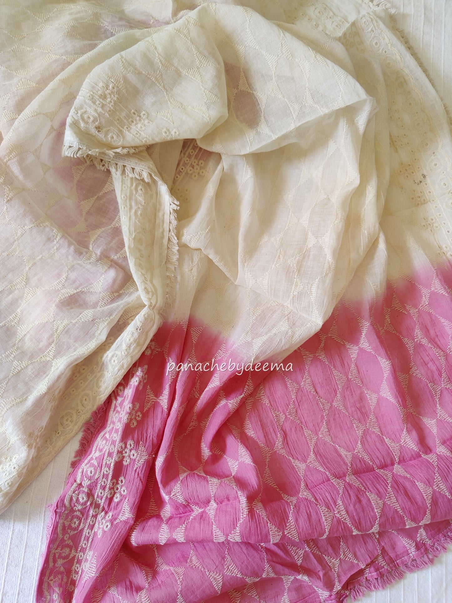 Cotton unstitched salwar set with lace borders and embroidery on yolk portion | Pink |S4