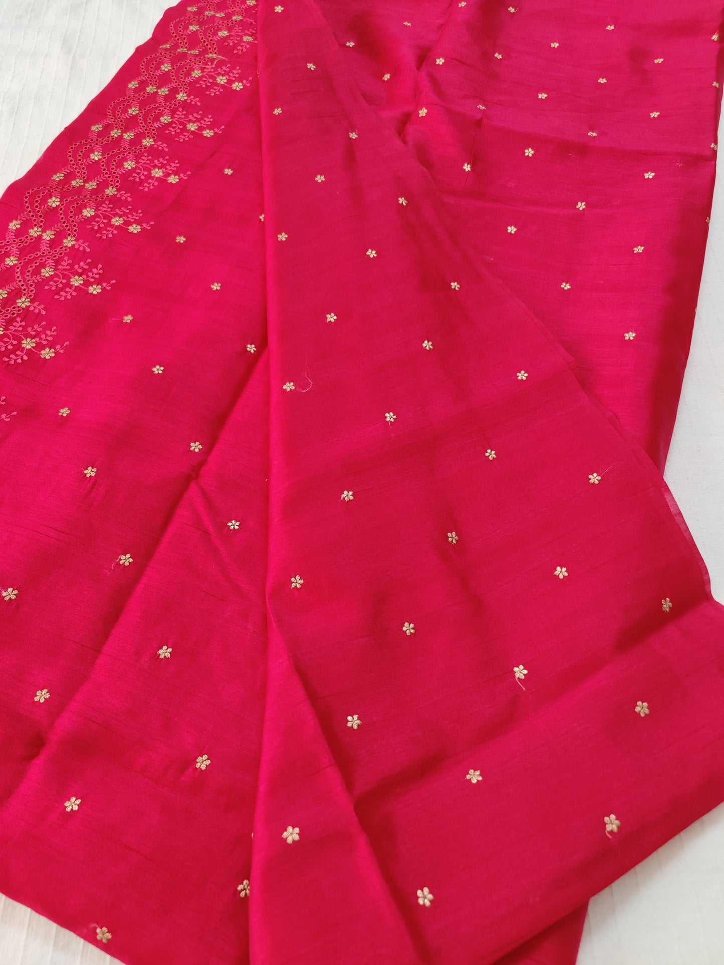 Matka silk designer saree with cut work borders and embroidery | Reddish pink | MT16