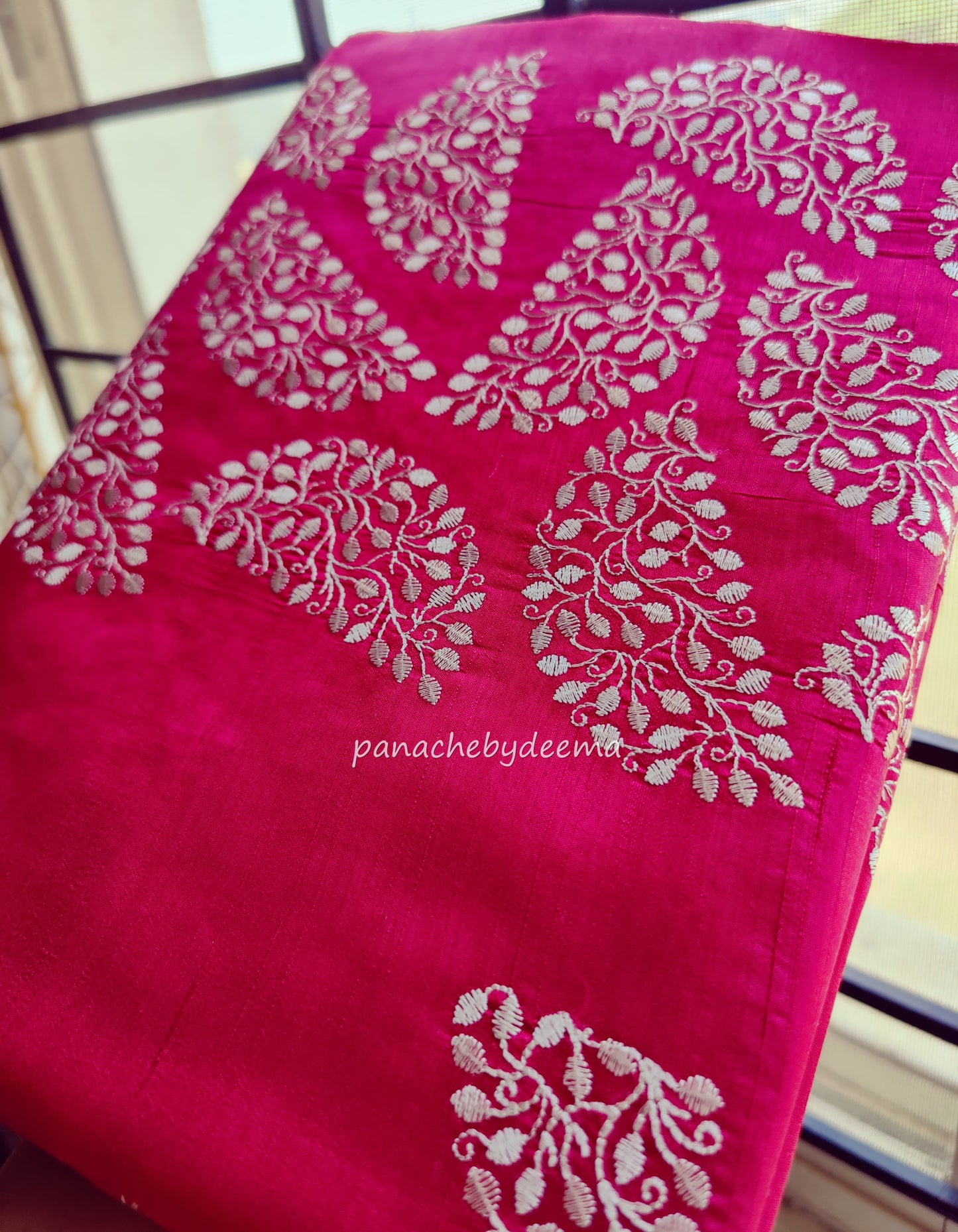 Matka silk designer saree with embroidery | Dark pink | SC2