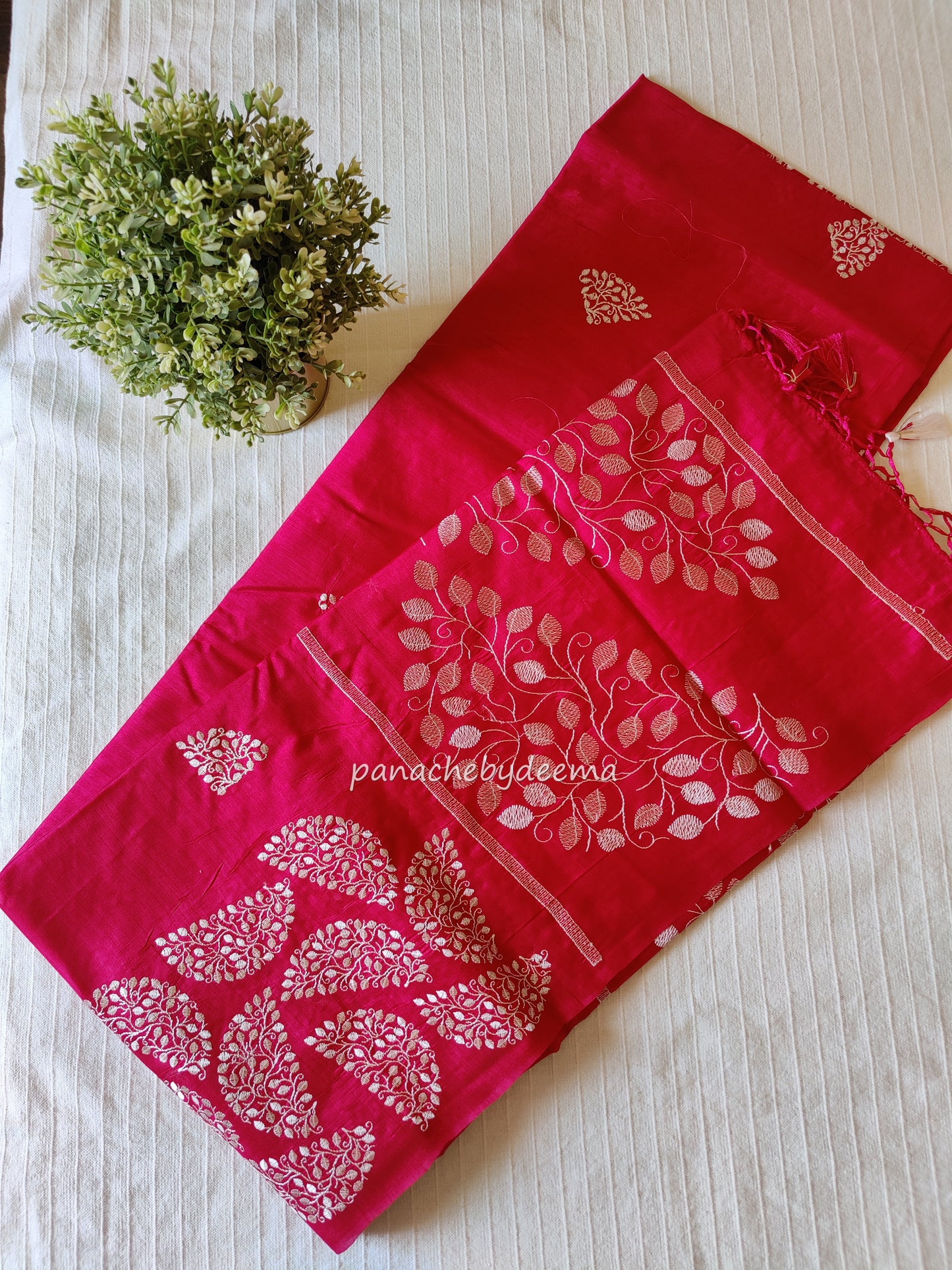 Matka silk designer saree with embroidery | Dark pink | SC2