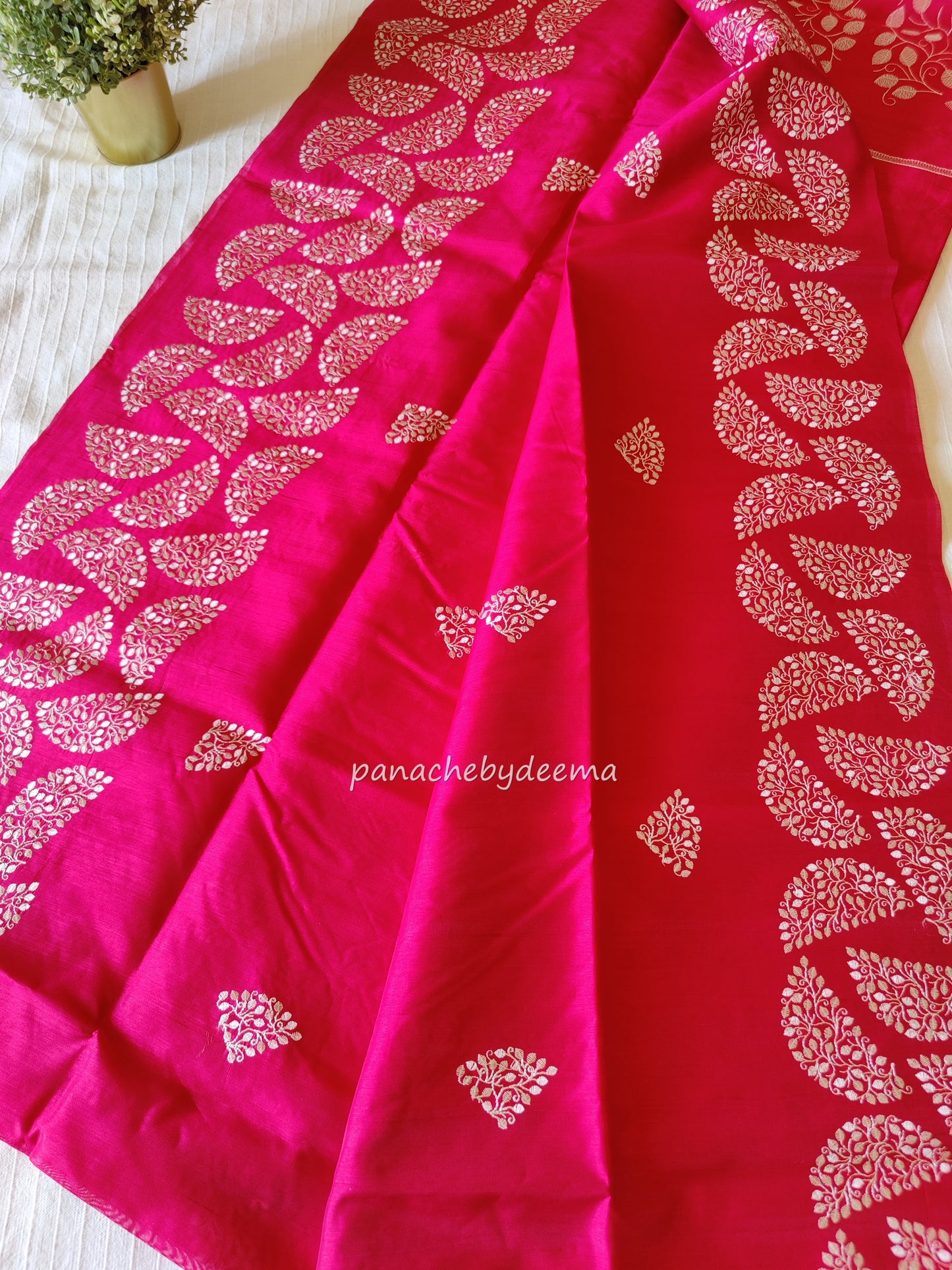 Matka silk designer saree with embroidery | Dark pink | SC2