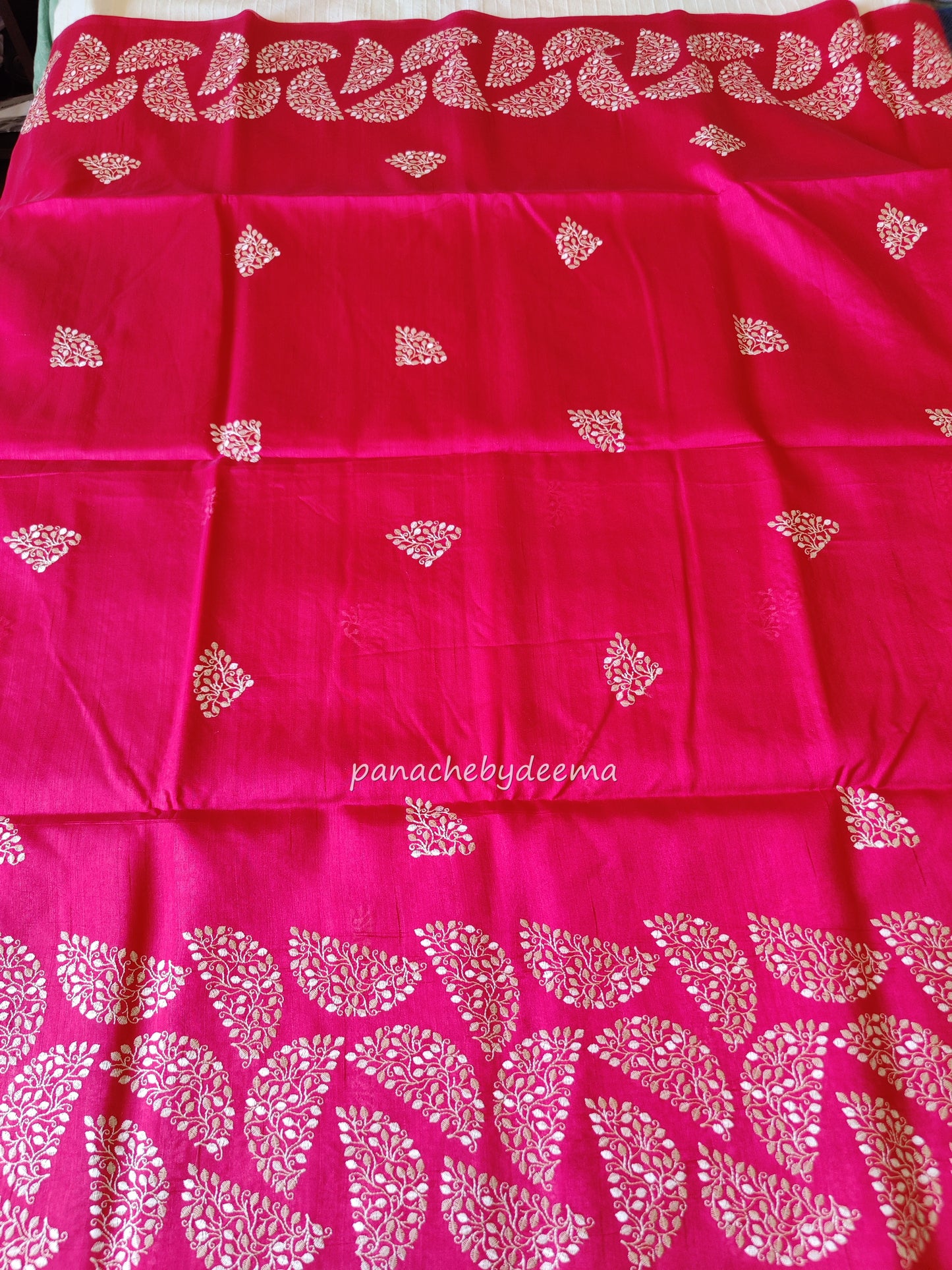 Matka silk designer saree with embroidery | Dark pink | SC2