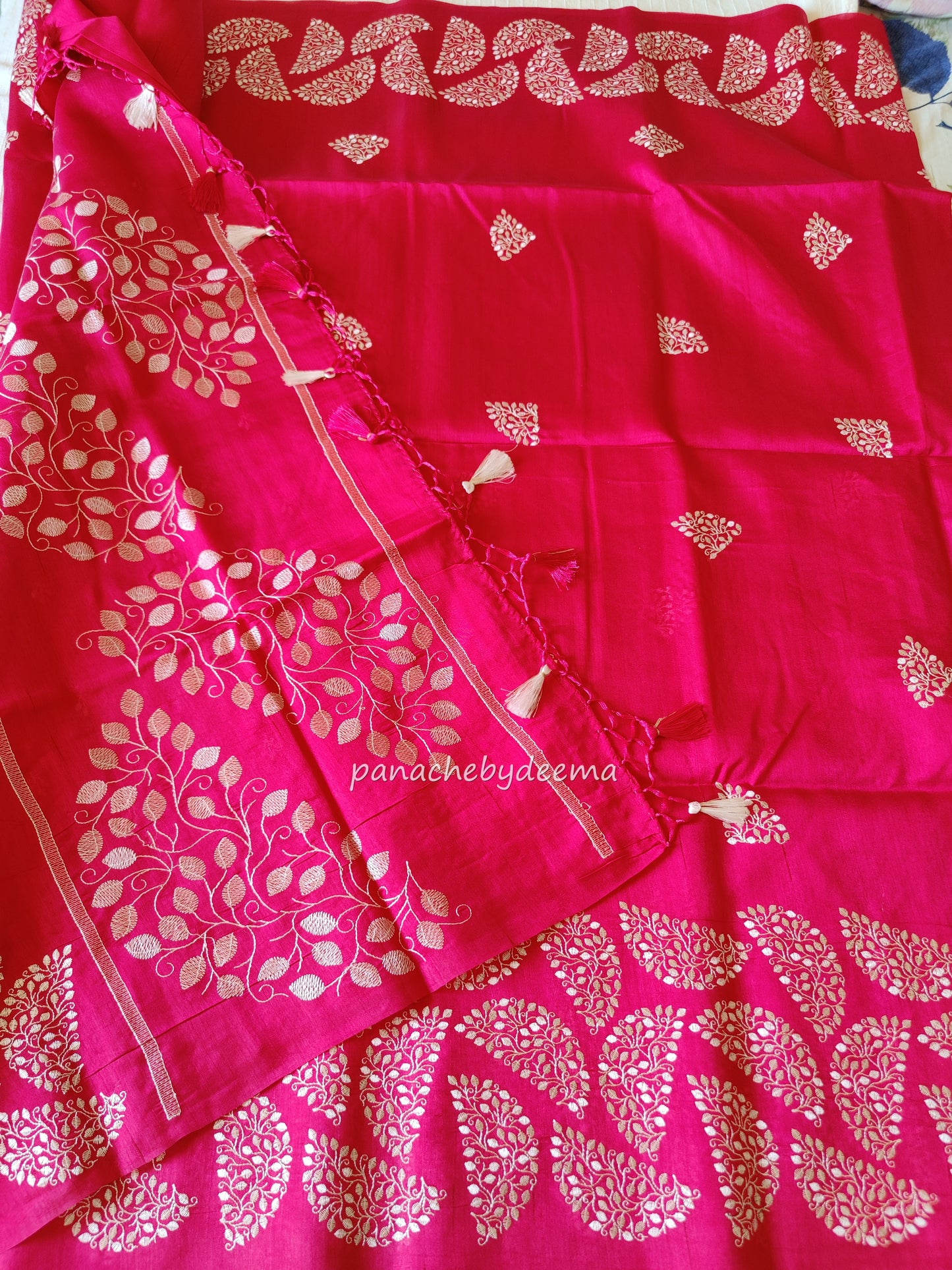 Matka silk designer saree with embroidery | Dark pink | SC2