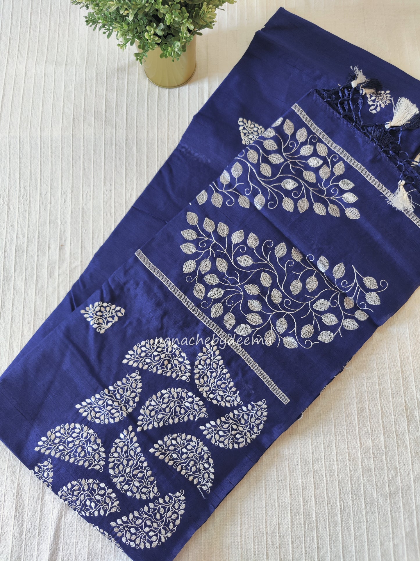 Matka silk designer saree with embroidery | Dark blue | SC4