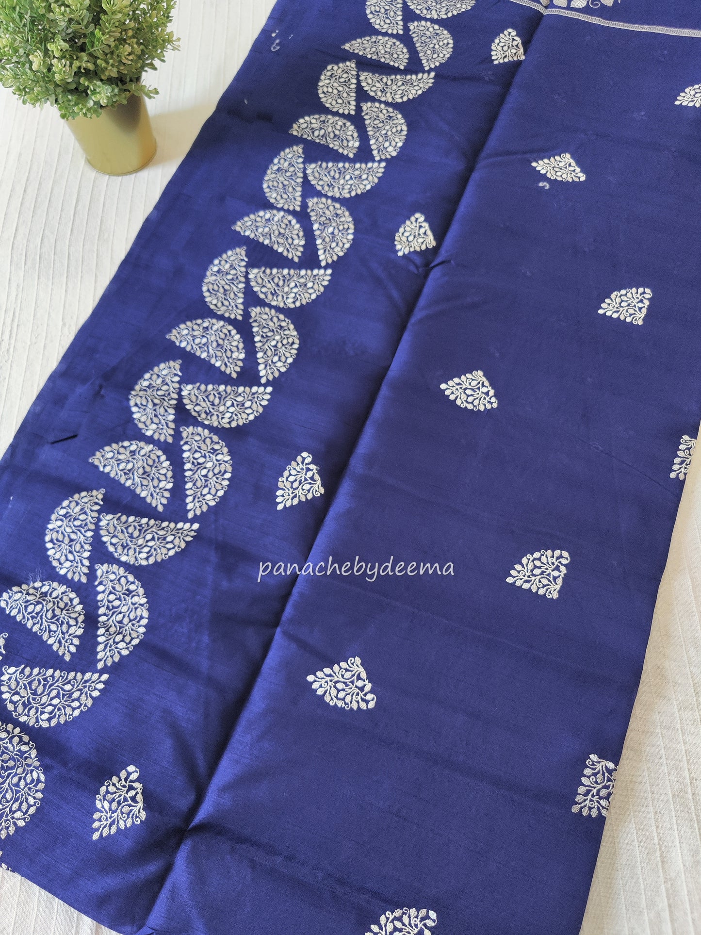 Matka silk designer saree with embroidery | Dark blue | SC4