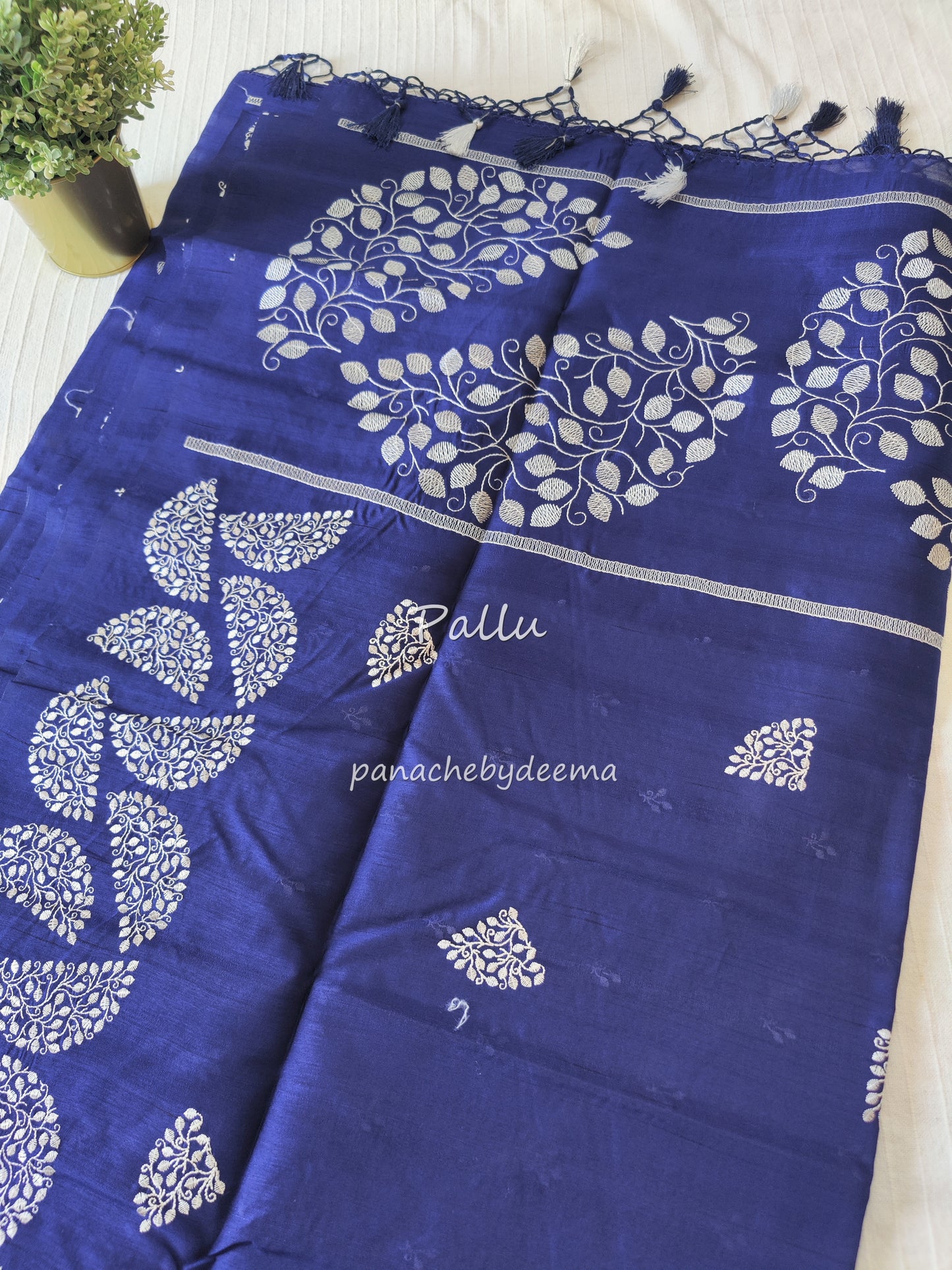 Matka silk designer saree with embroidery | Dark blue | SC4