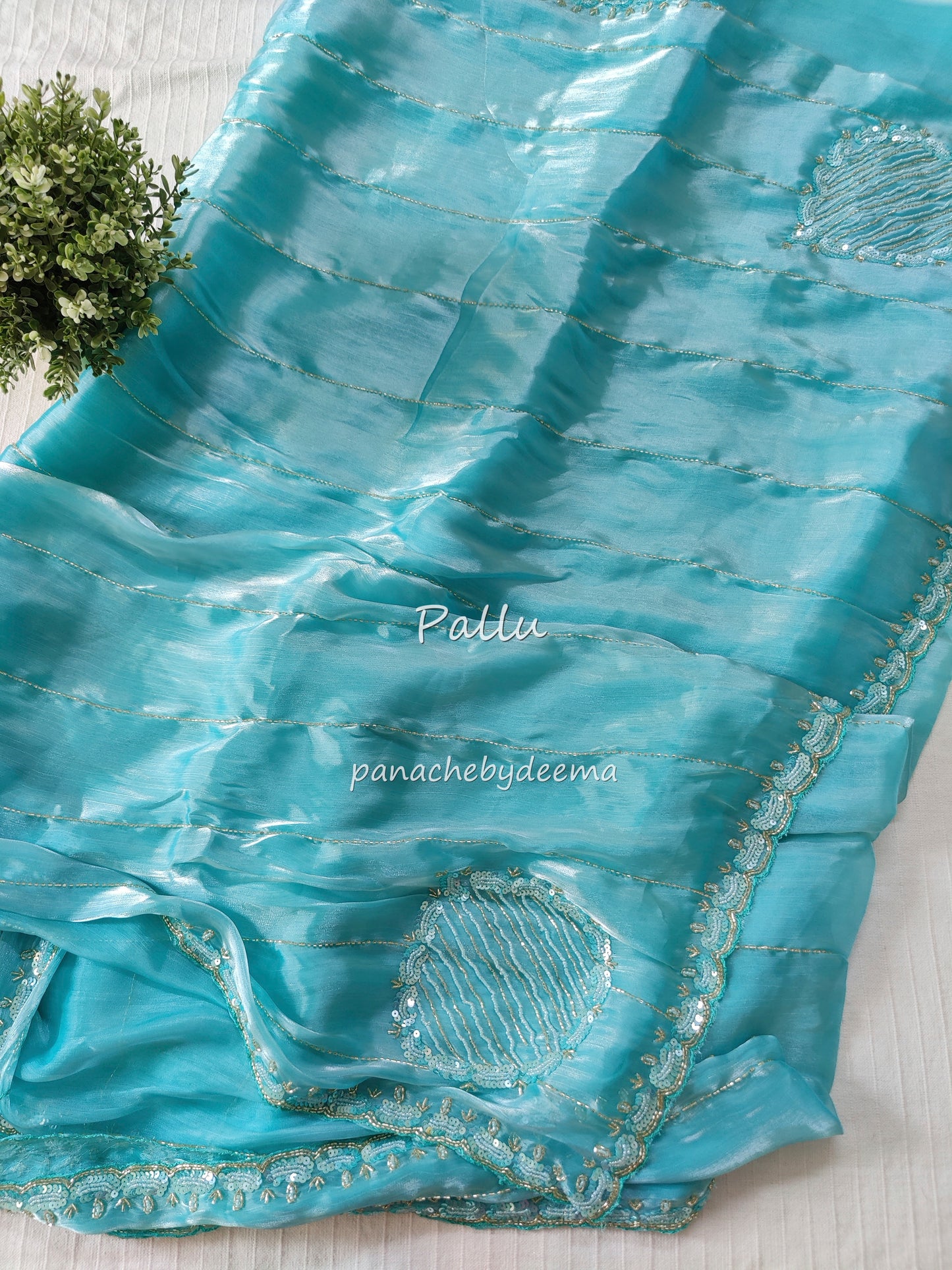 Tissue organza with heavy handwork| Sea green | TS2