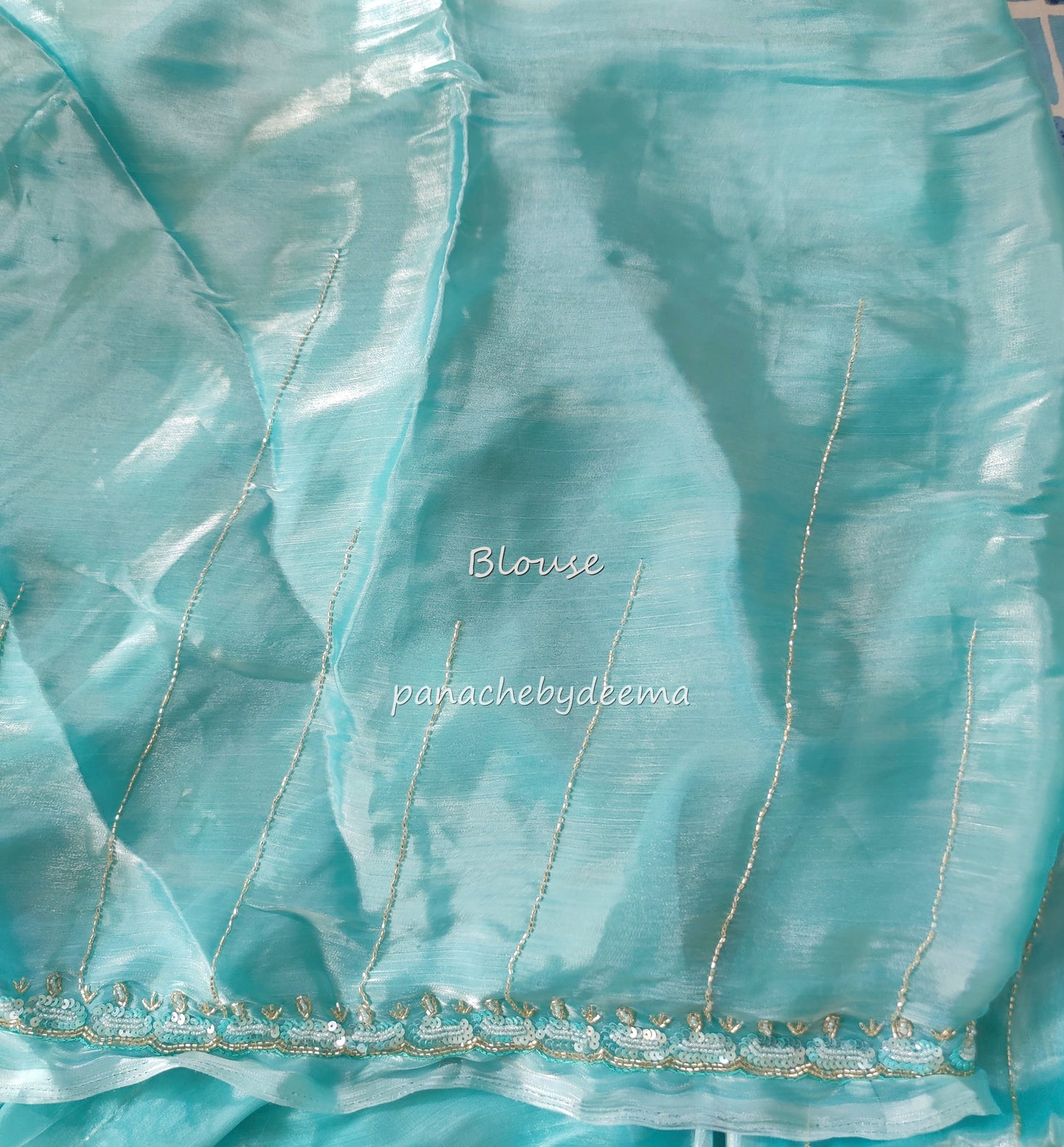 Tissue organza with heavy handwork| Sea green | TS2